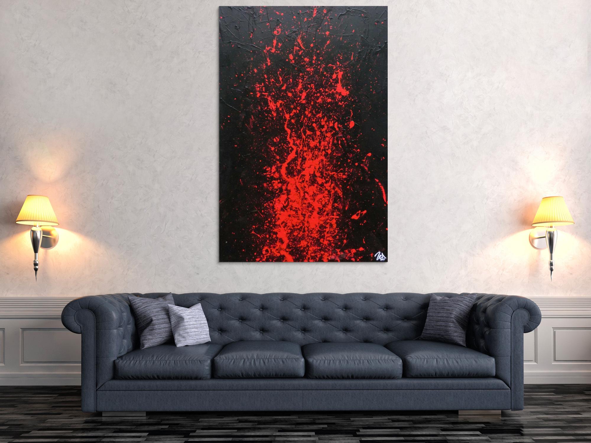 Minimalistisches Gemälde in schwarz und rot abstakt und modern