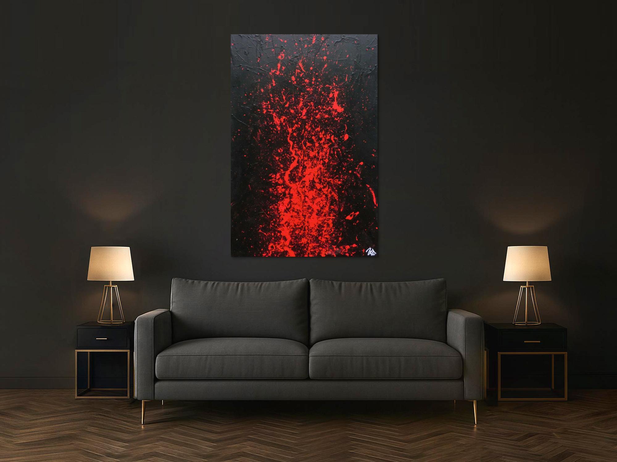 Minimalistisches Gemälde in schwarz und rot abstakt und modern