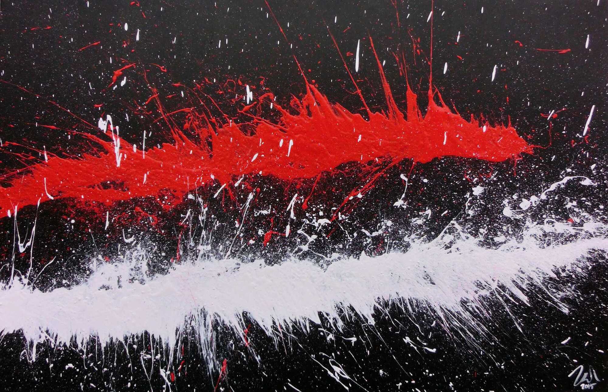 Abstraktes Acrylbild minimalistisch und modern in schwarz weiß rot