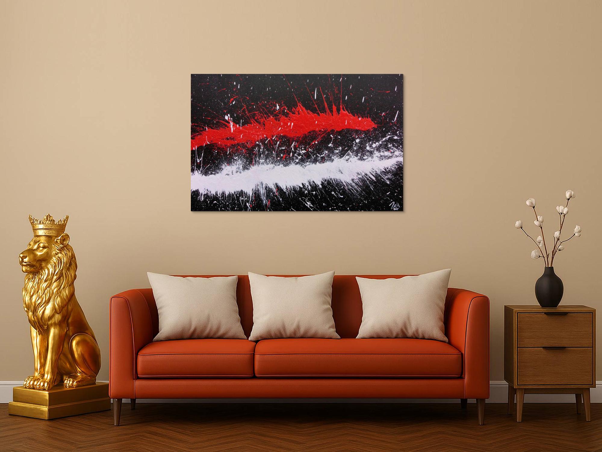 Abstraktes Acrylbild minimalistisch und modern in schwarz weiß rot