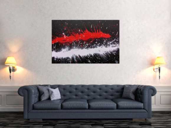 Abstraktes Acrylbild minimalistisch und modern in schwarz weiß rot
