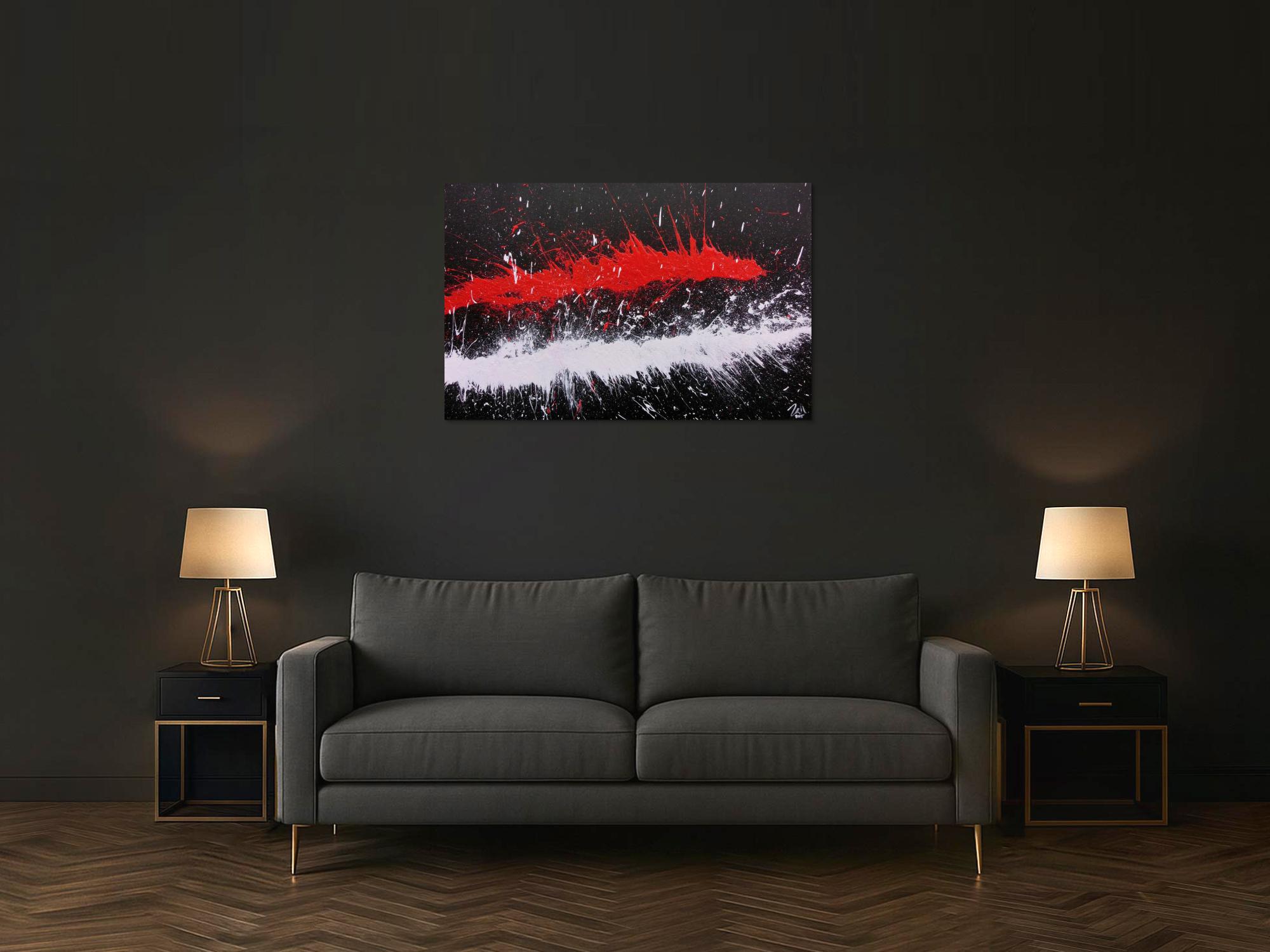 Abstraktes Acrylbild minimalistisch und modern in schwarz weiß rot