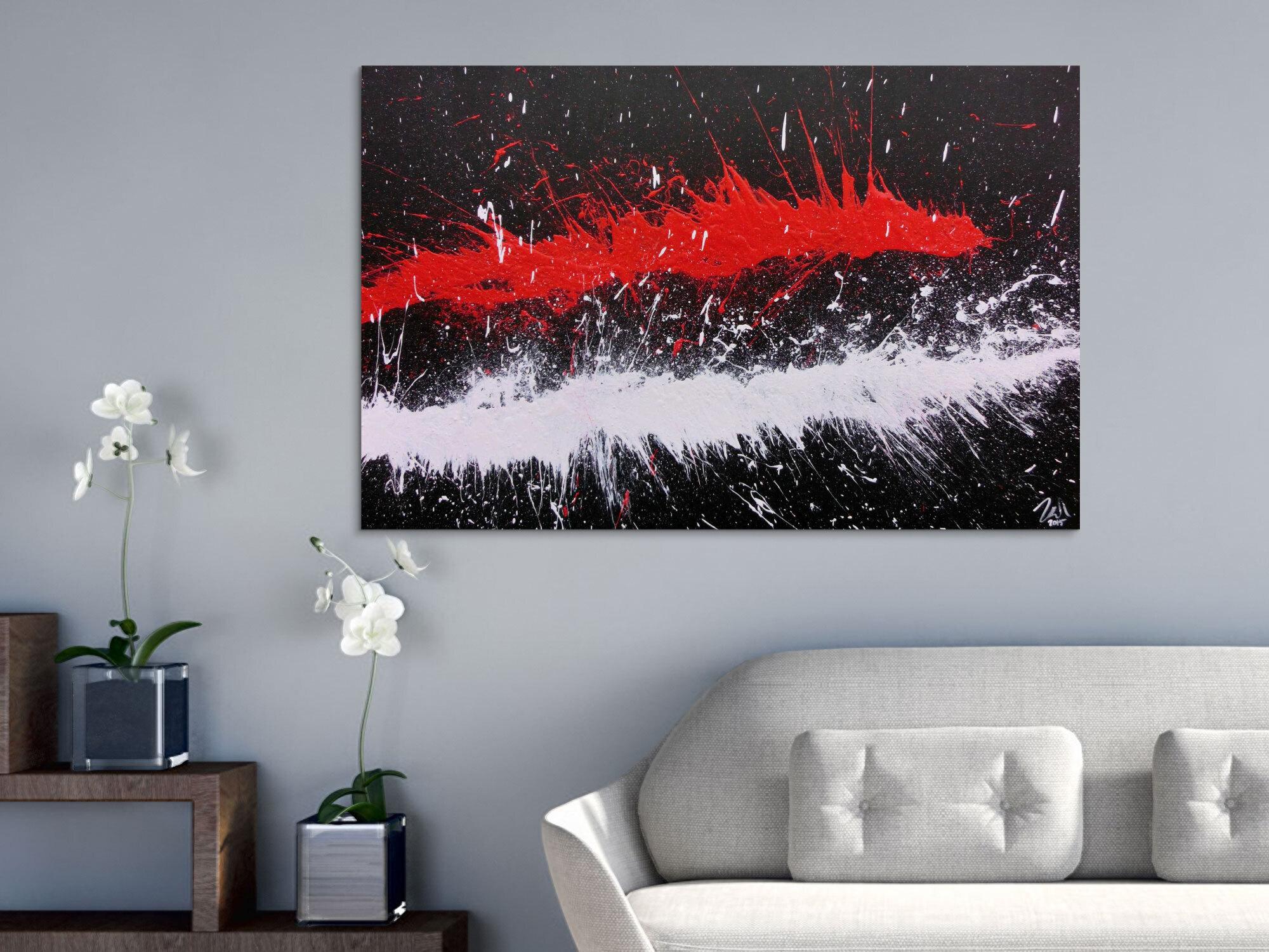 Abstraktes Acrylbild minimalistisch und modern in schwarz weiß rot