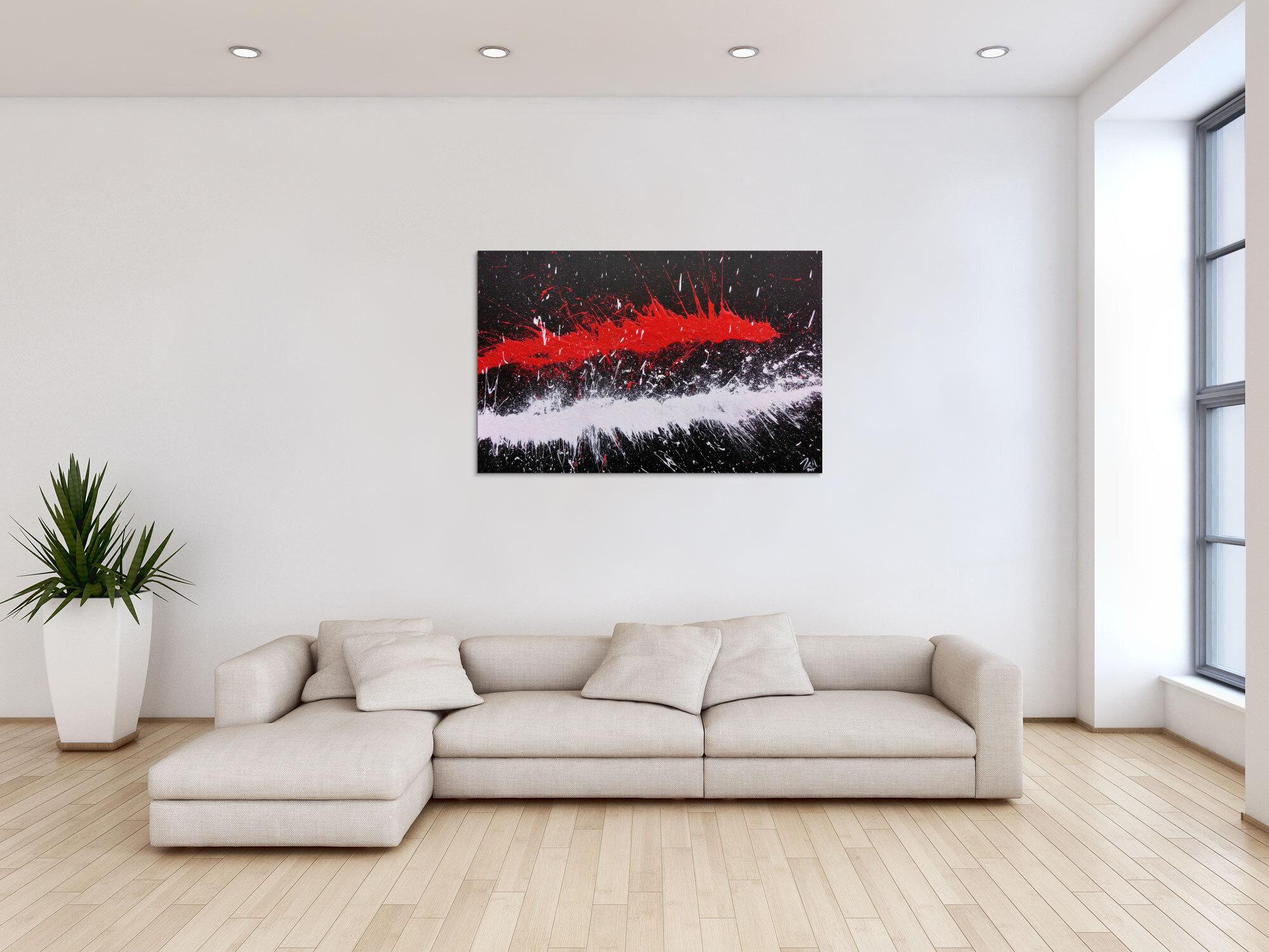 Abstraktes Acrylbild minimalistisch und modern in schwarz weiß rot