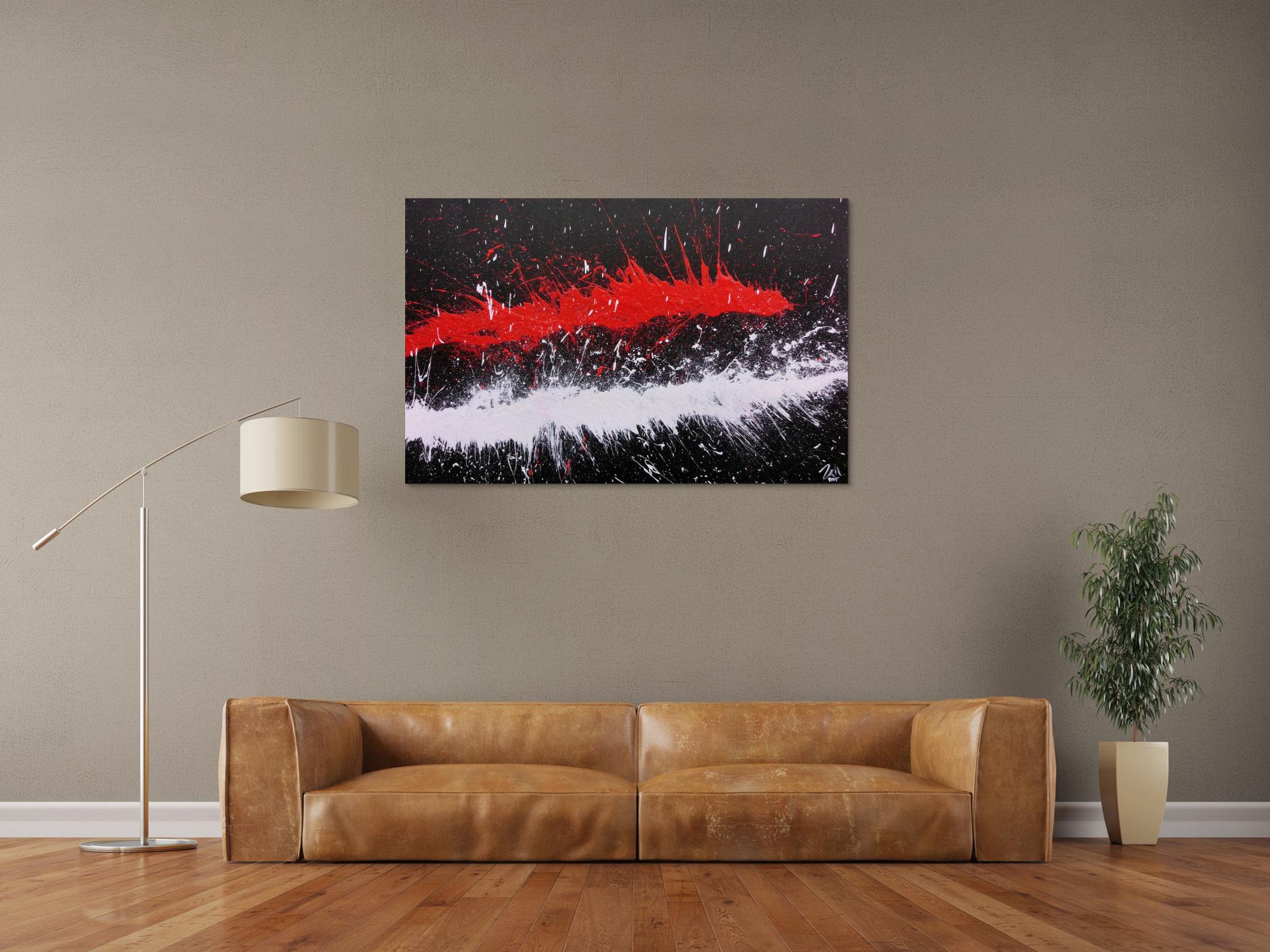 Abstraktes Acrylbild minimalistisch und modern in schwarz weiß rot