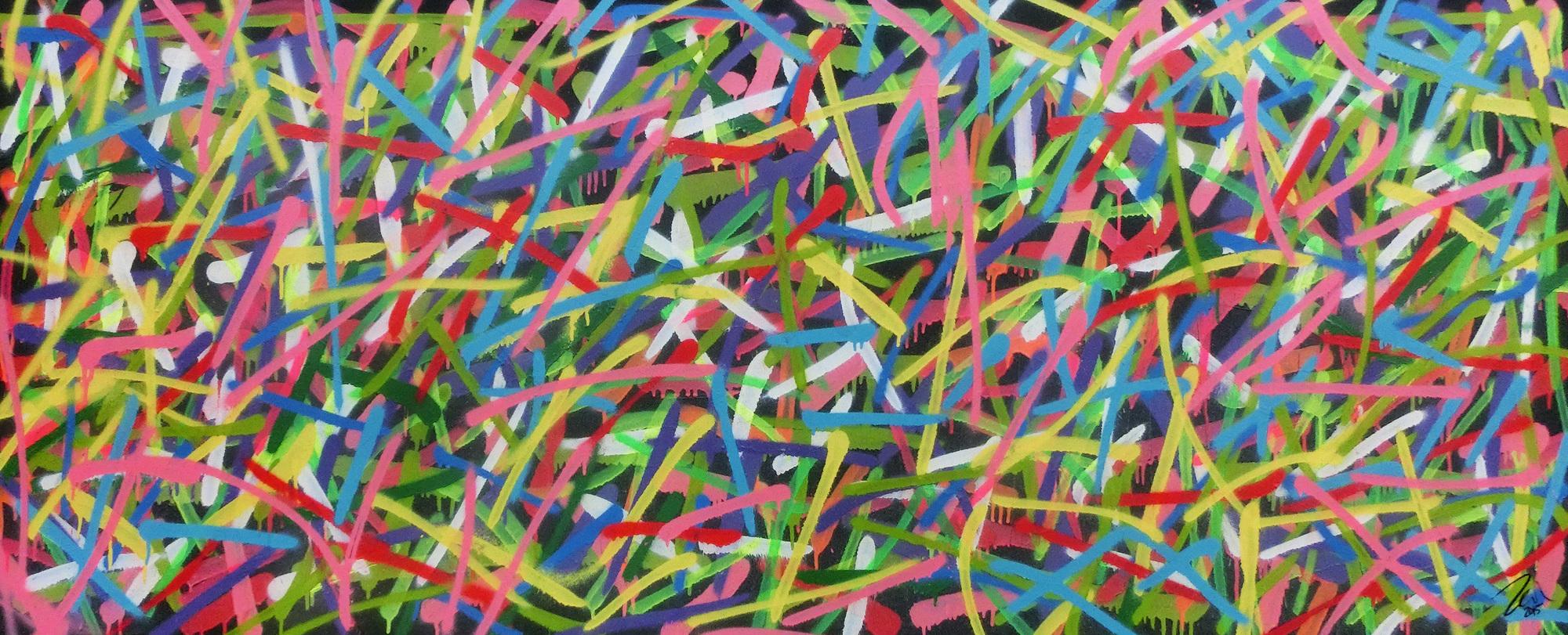 Sehr buntes abstraktes Gemälde Spray Art Kunst aus Spraydosen