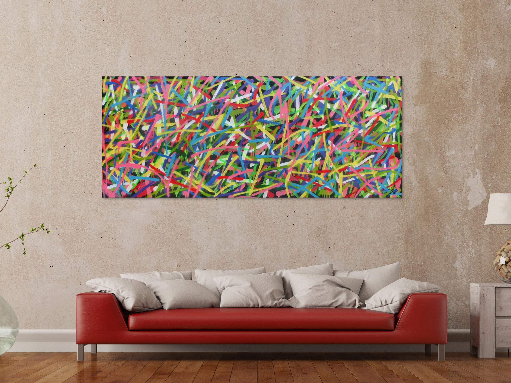 Sehr buntes abstraktes Gemälde Spray Art Kunst aus Spraydosen