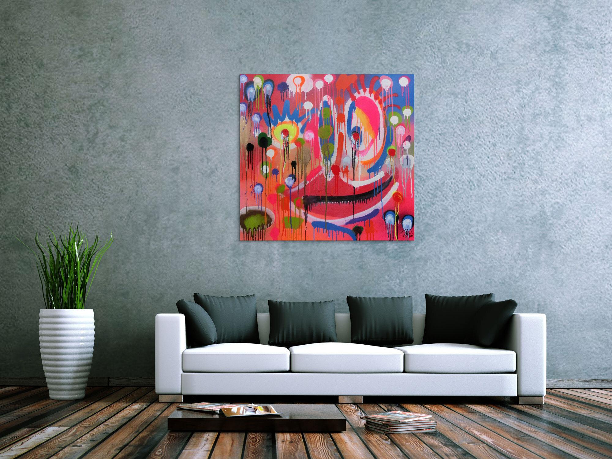 Abstraktes Acrylbild Gesicht mondern bunt Spray Art Kunst aus Spraydosen