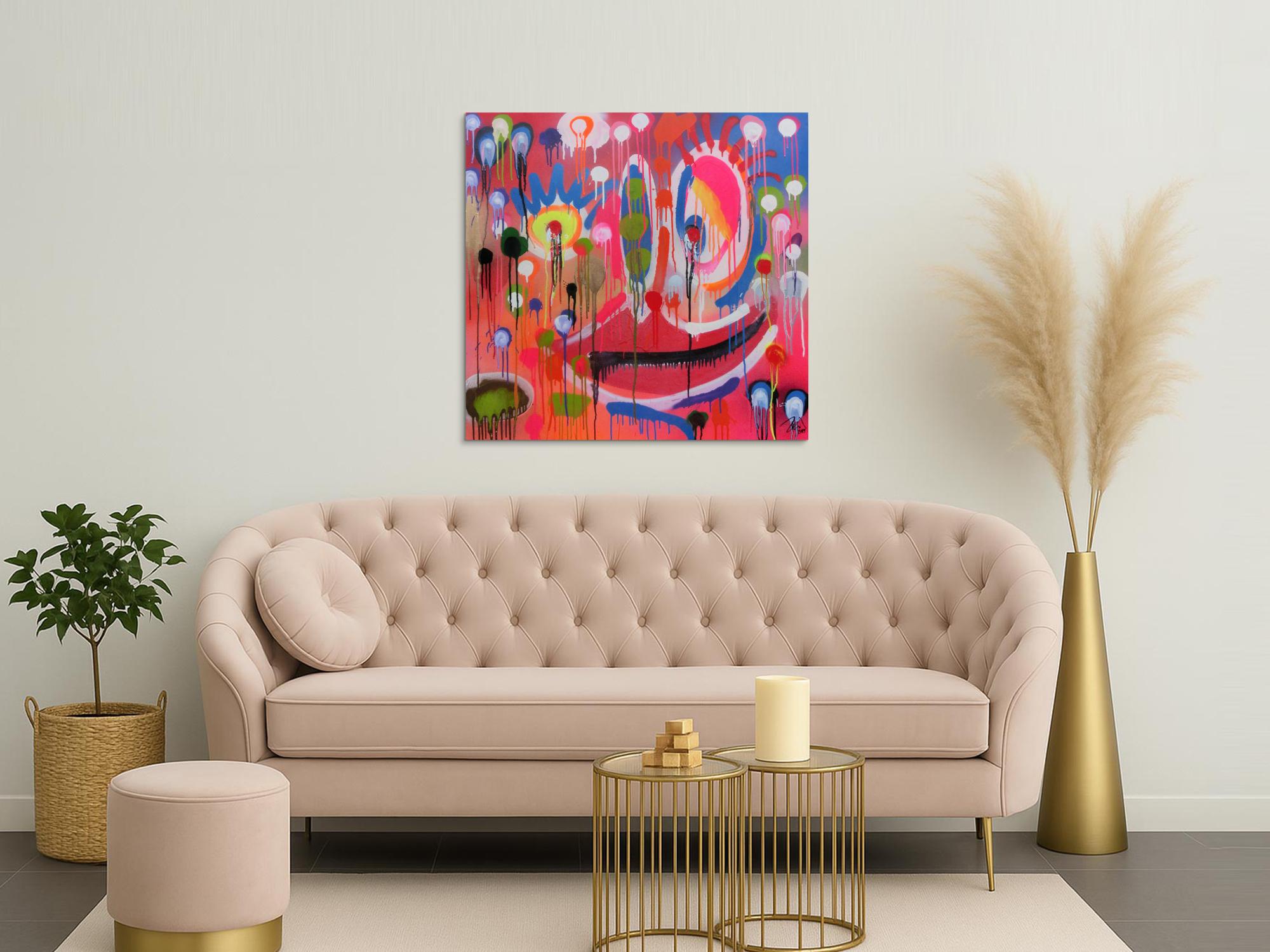 Abstraktes Acrylbild Gesicht mondern bunt Spray Art Kunst aus Spraydosen