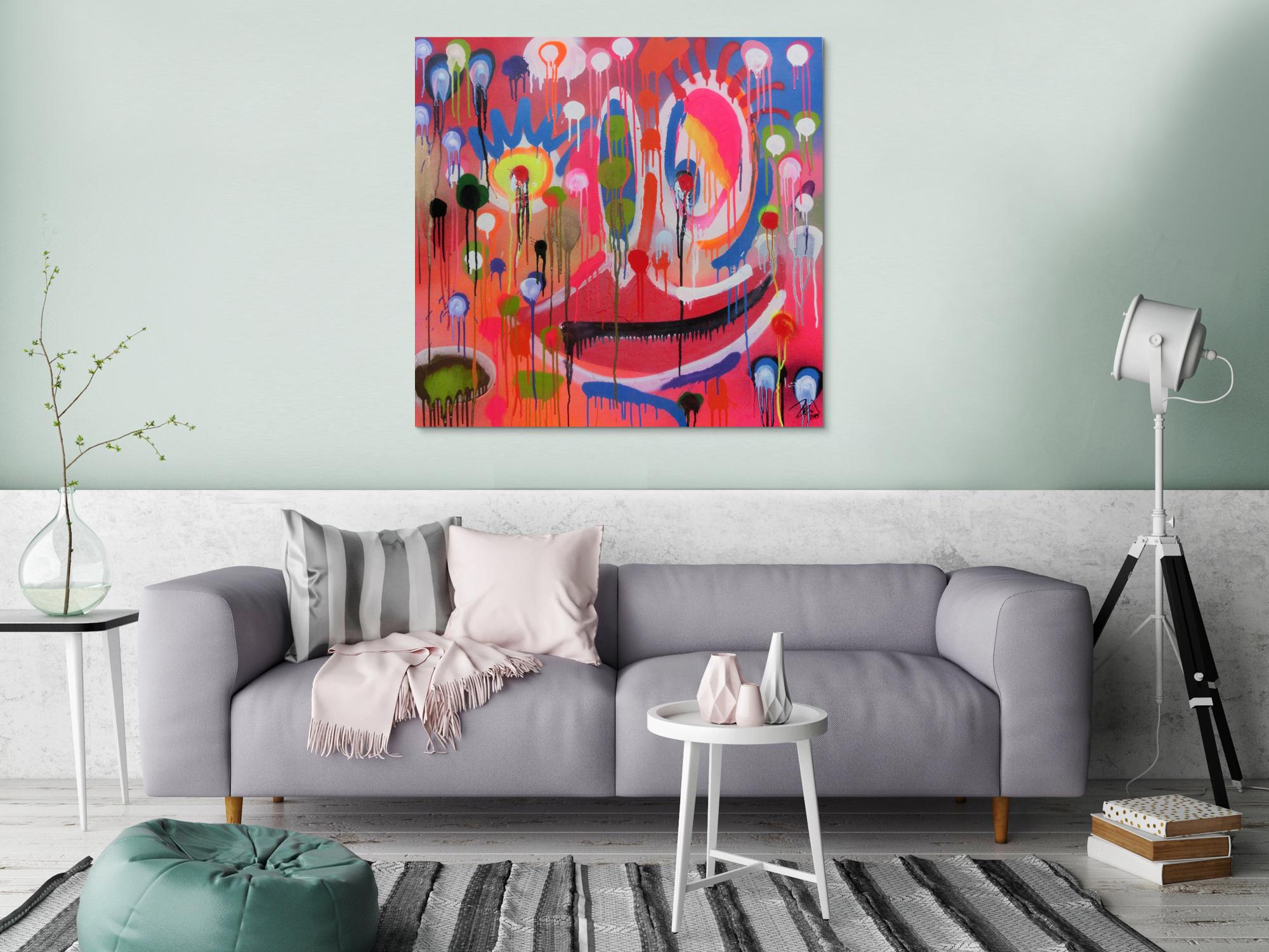 Abstraktes Acrylbild Gesicht mondern bunt Spray Art Kunst aus Spraydosen