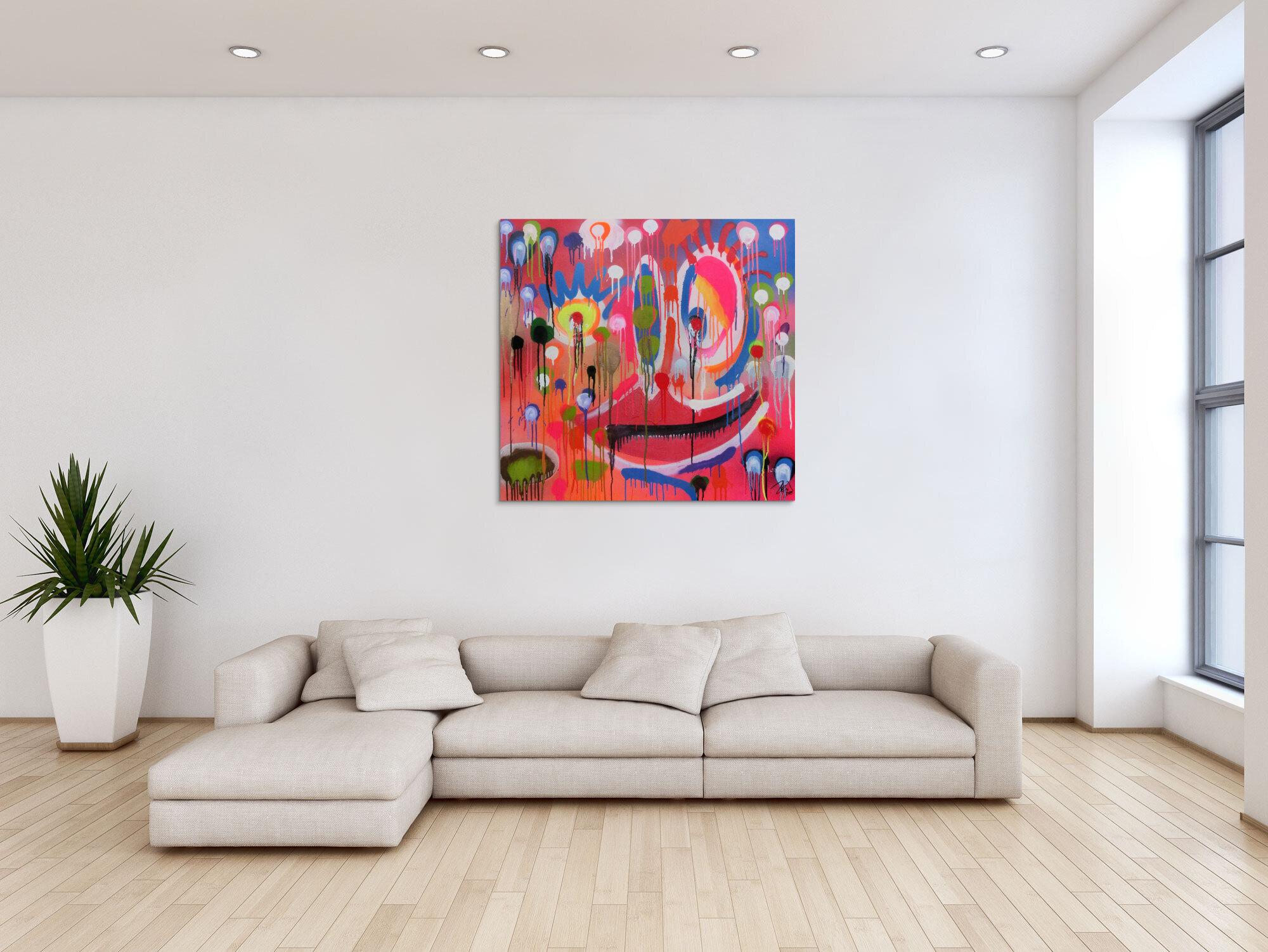 Abstraktes Acrylbild Gesicht mondern bunt Spray Art Kunst aus Spraydosen