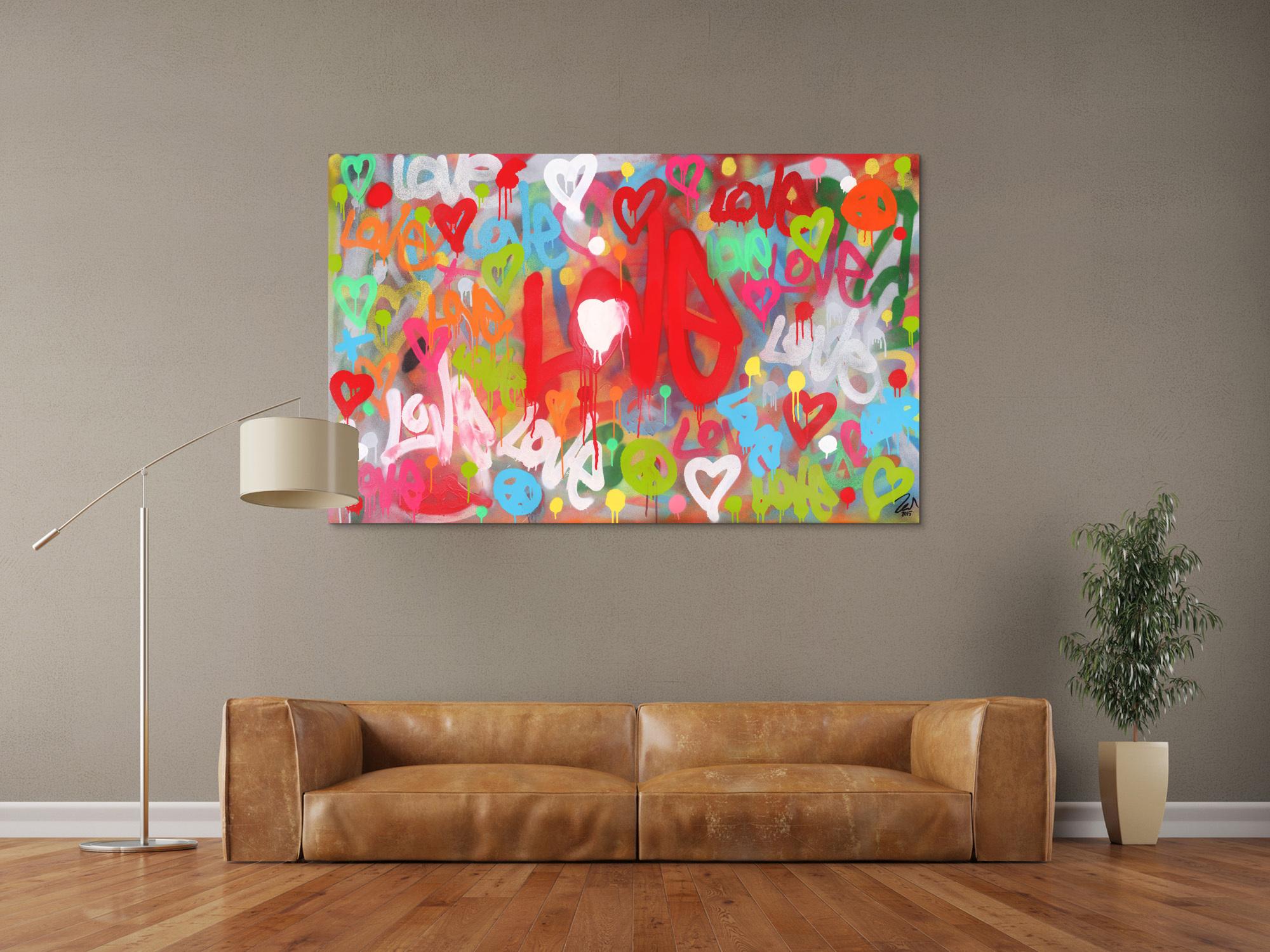 Modernes abstraktes Acrylbild LOVE Spray Art Kunst aus Spraydosen