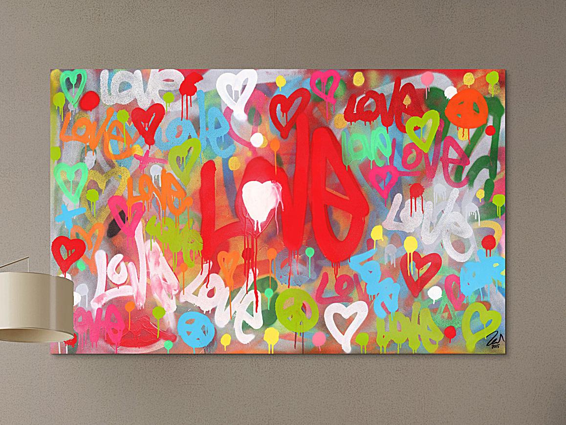 Modernes abstraktes Acrylbild LOVE Spray Art Kunst aus Spraydosen