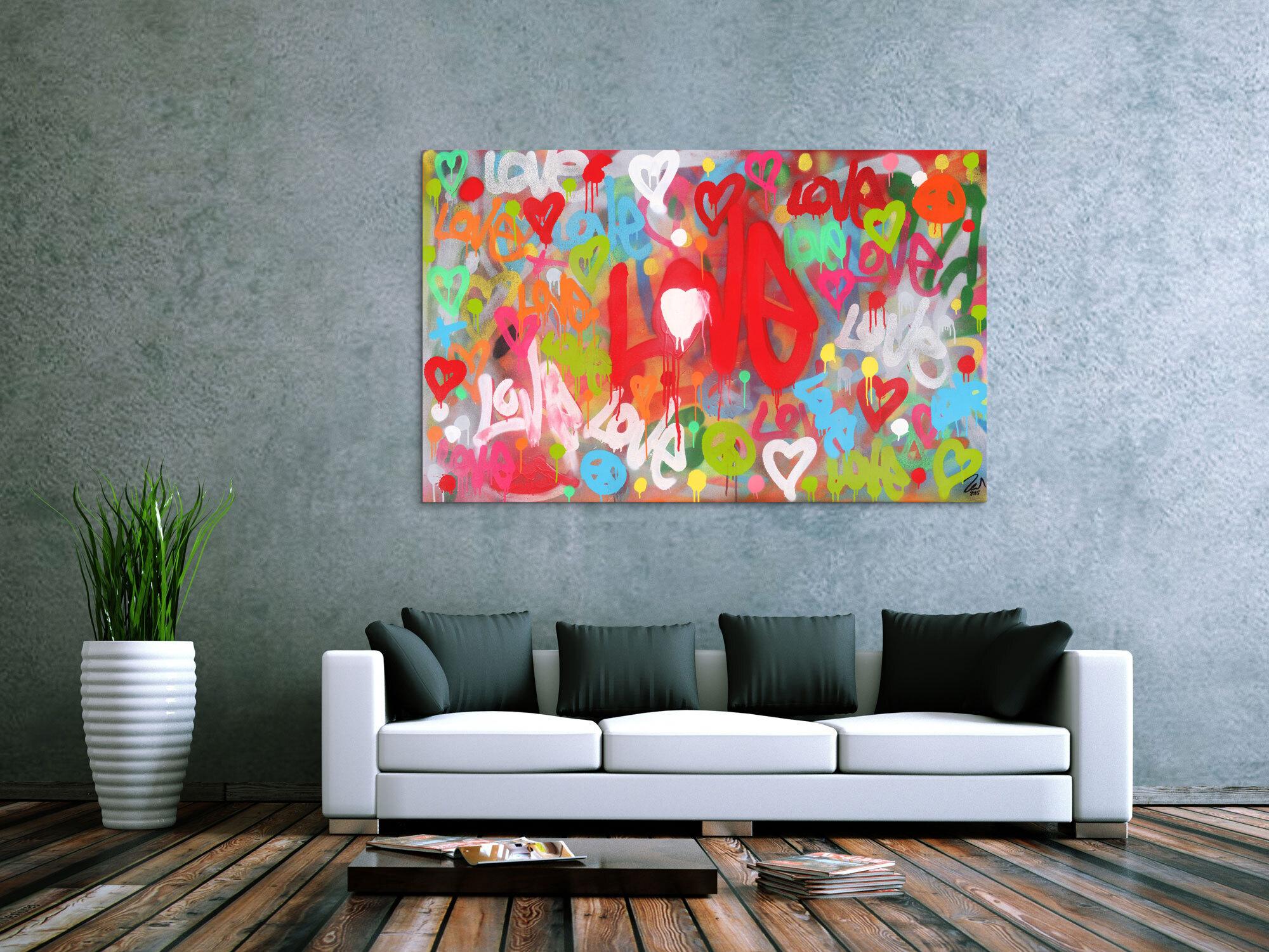 Modernes abstraktes Acrylbild LOVE Spray Art Kunst aus Spraydosen