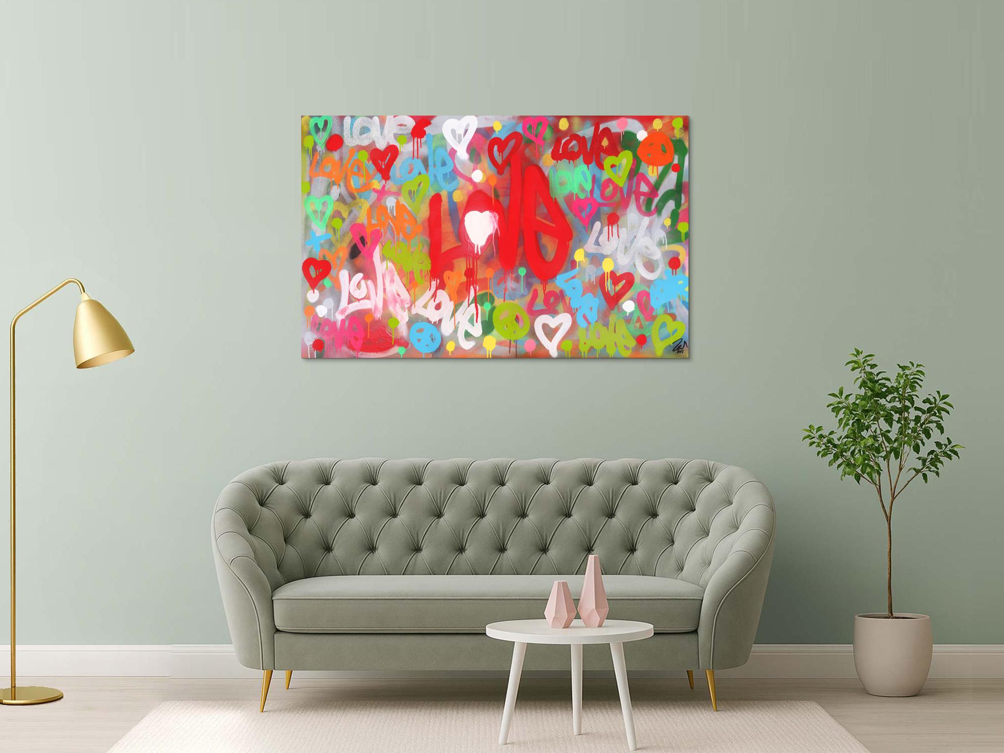 Modernes abstraktes Acrylbild LOVE Spray Art Kunst aus Spraydosen