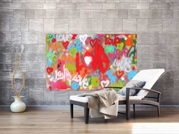 Modernes abstraktes Acrylbild LOVE Spray Art Kunst aus Spraydosen