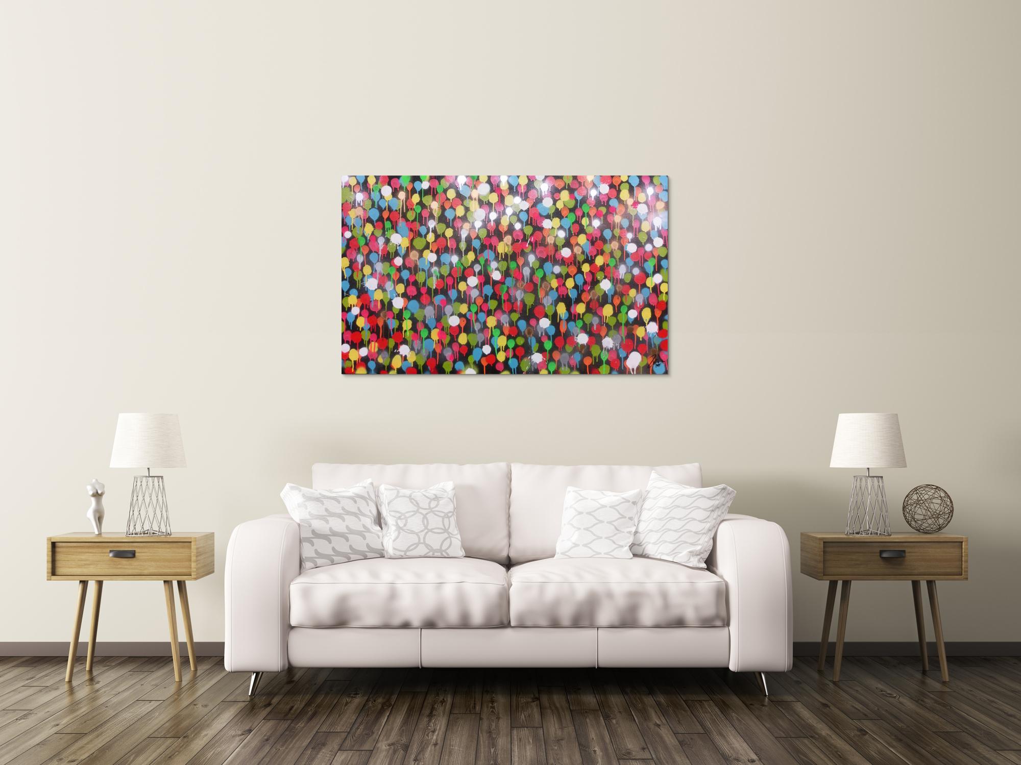 Modernes Gemälde aus Spraydosen bunte Punkte schlcht abstrakt