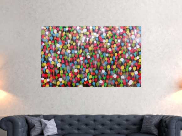 Modernes Gemälde aus Spraydosen bunte Punkte schlcht abstrakt