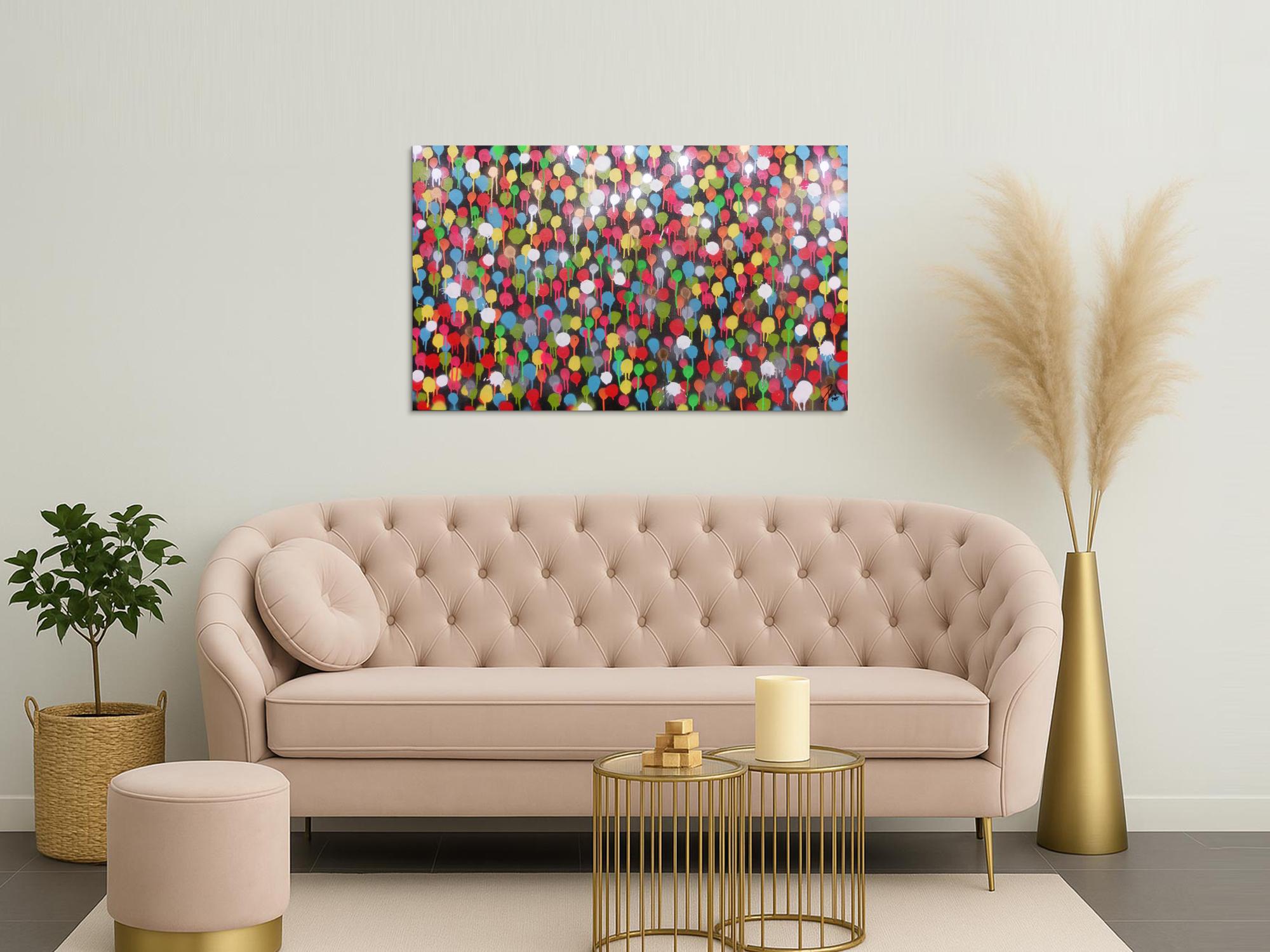 Modernes Gemälde aus Spraydosen bunte Punkte schlcht abstrakt