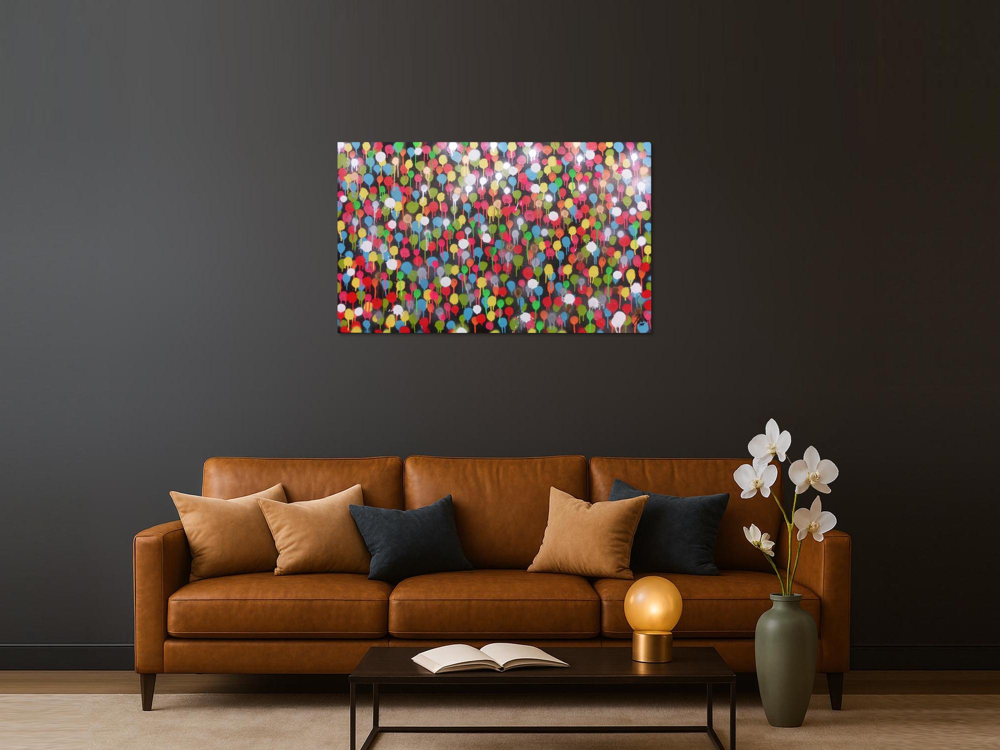 Modernes Gemälde aus Spraydosen bunte Punkte schlcht abstrakt