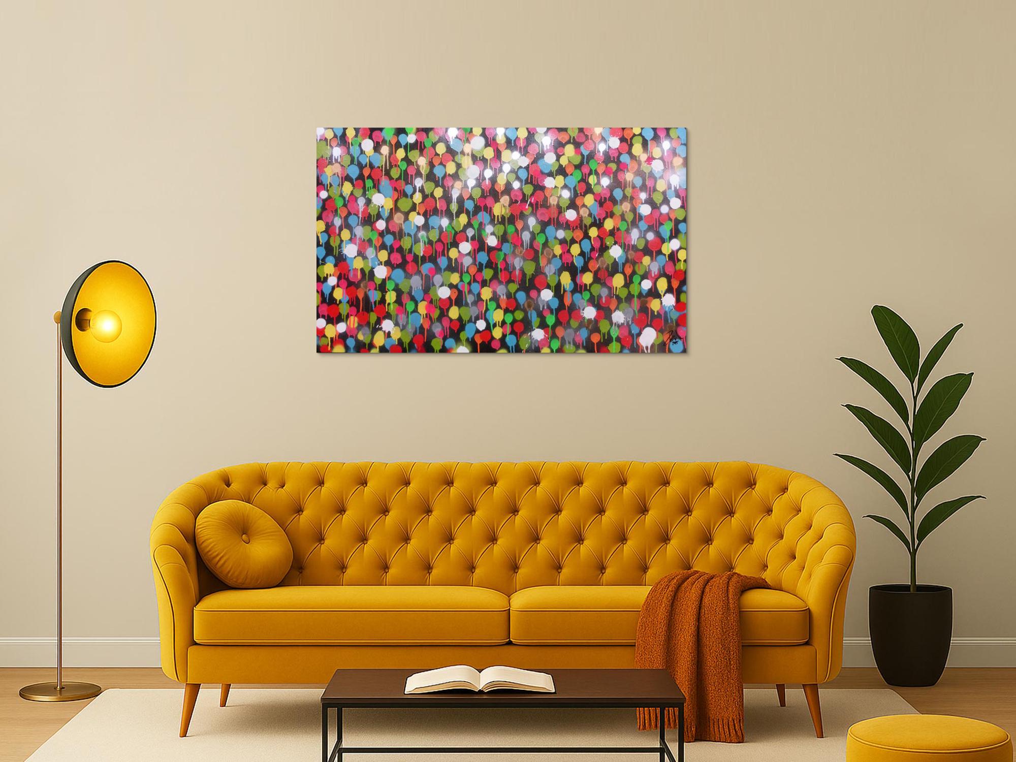 Modernes Gemälde aus Spraydosen bunte Punkte schlcht abstrakt