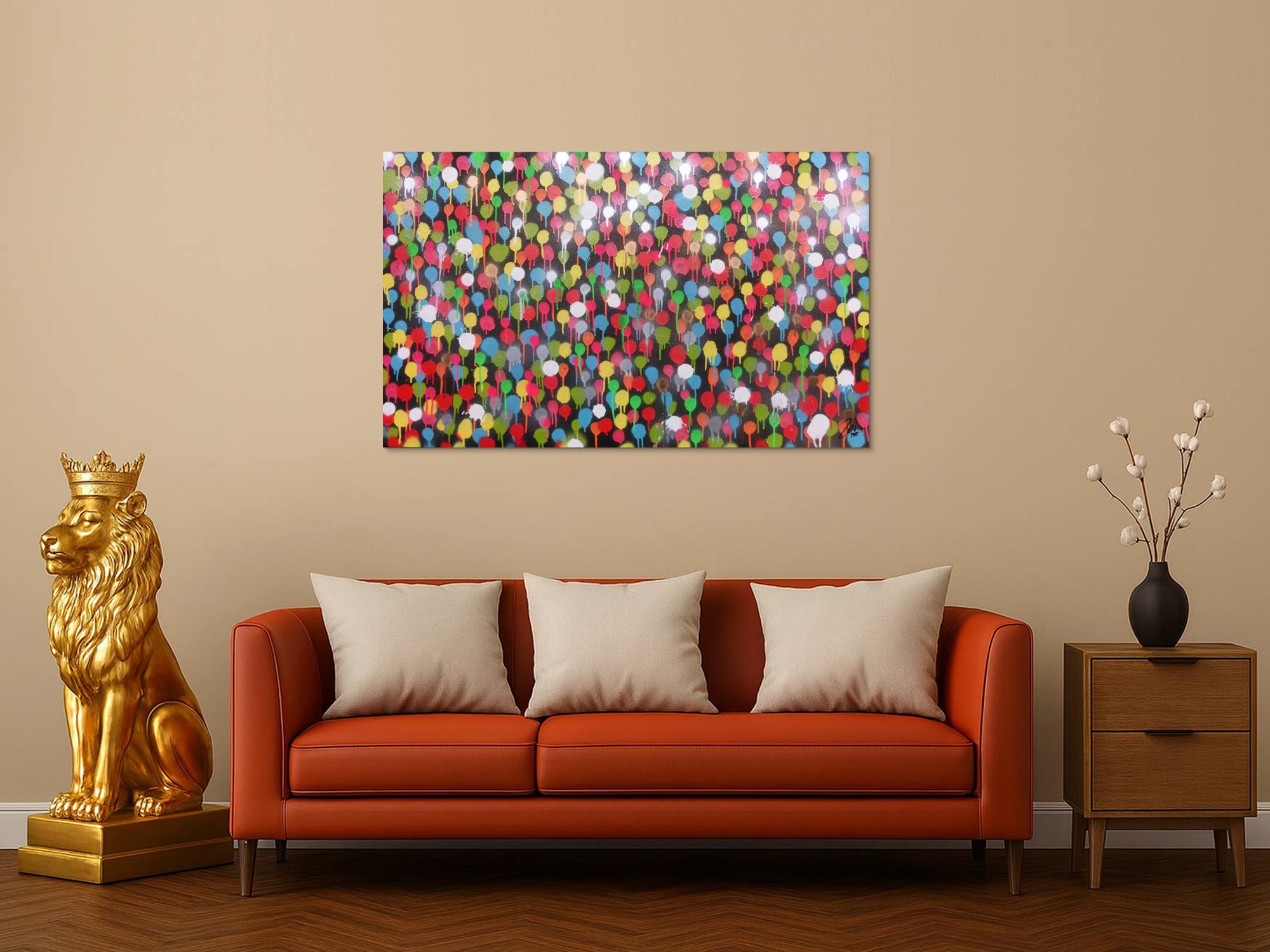 Modernes Gemälde aus Spraydosen bunte Punkte schlcht abstrakt