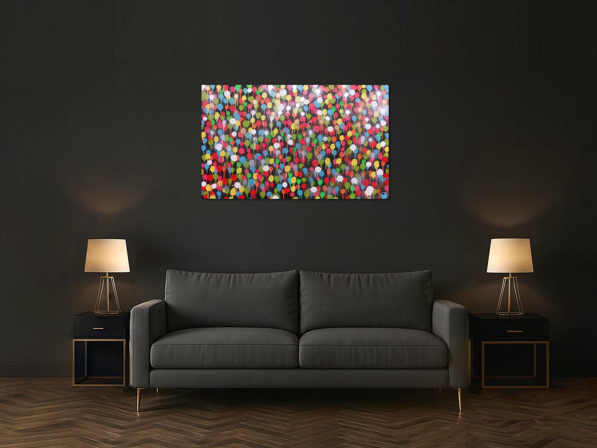 Modernes Gemälde aus Spraydosen bunte Punkte schlcht abstrakt