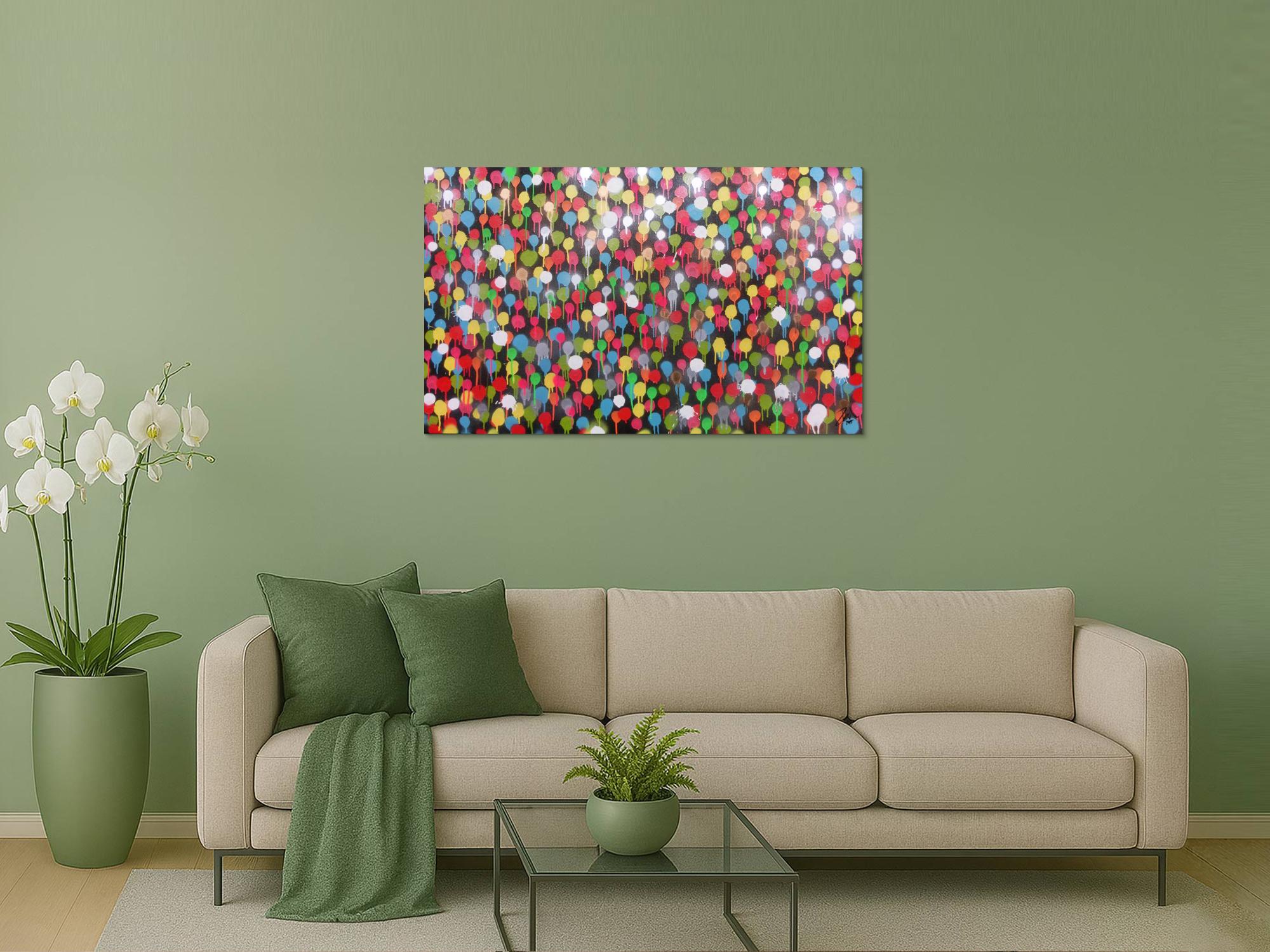 Modernes Gemälde aus Spraydosen bunte Punkte schlcht abstrakt