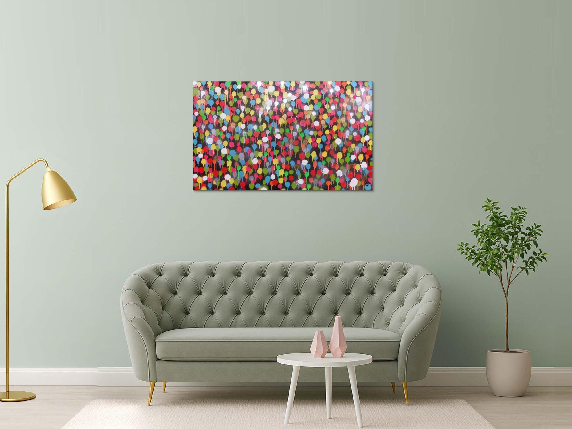 Modernes Gemälde aus Spraydosen bunte Punkte schlcht abstrakt