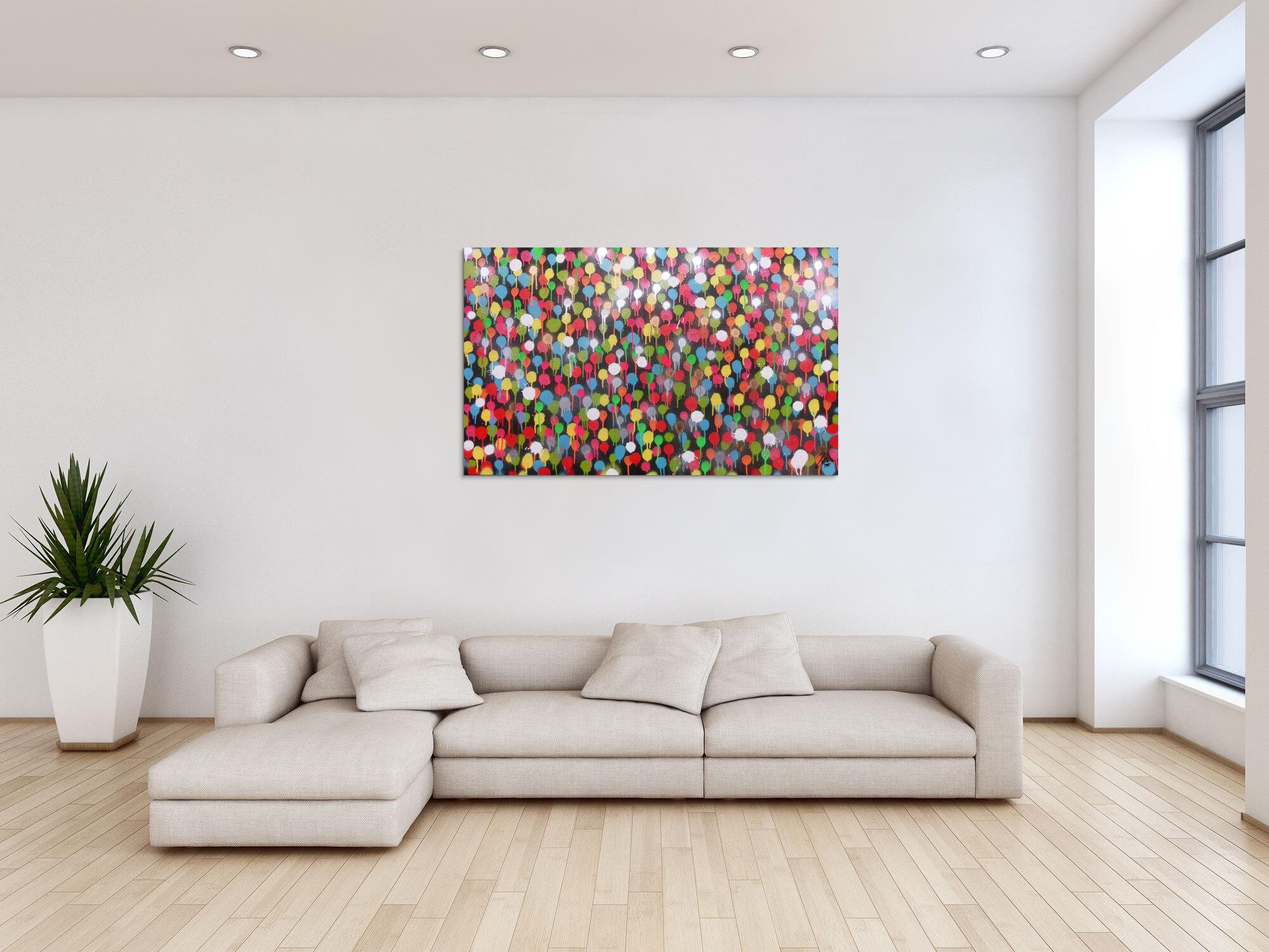 Modernes Gemälde aus Spraydosen bunte Punkte schlcht abstrakt