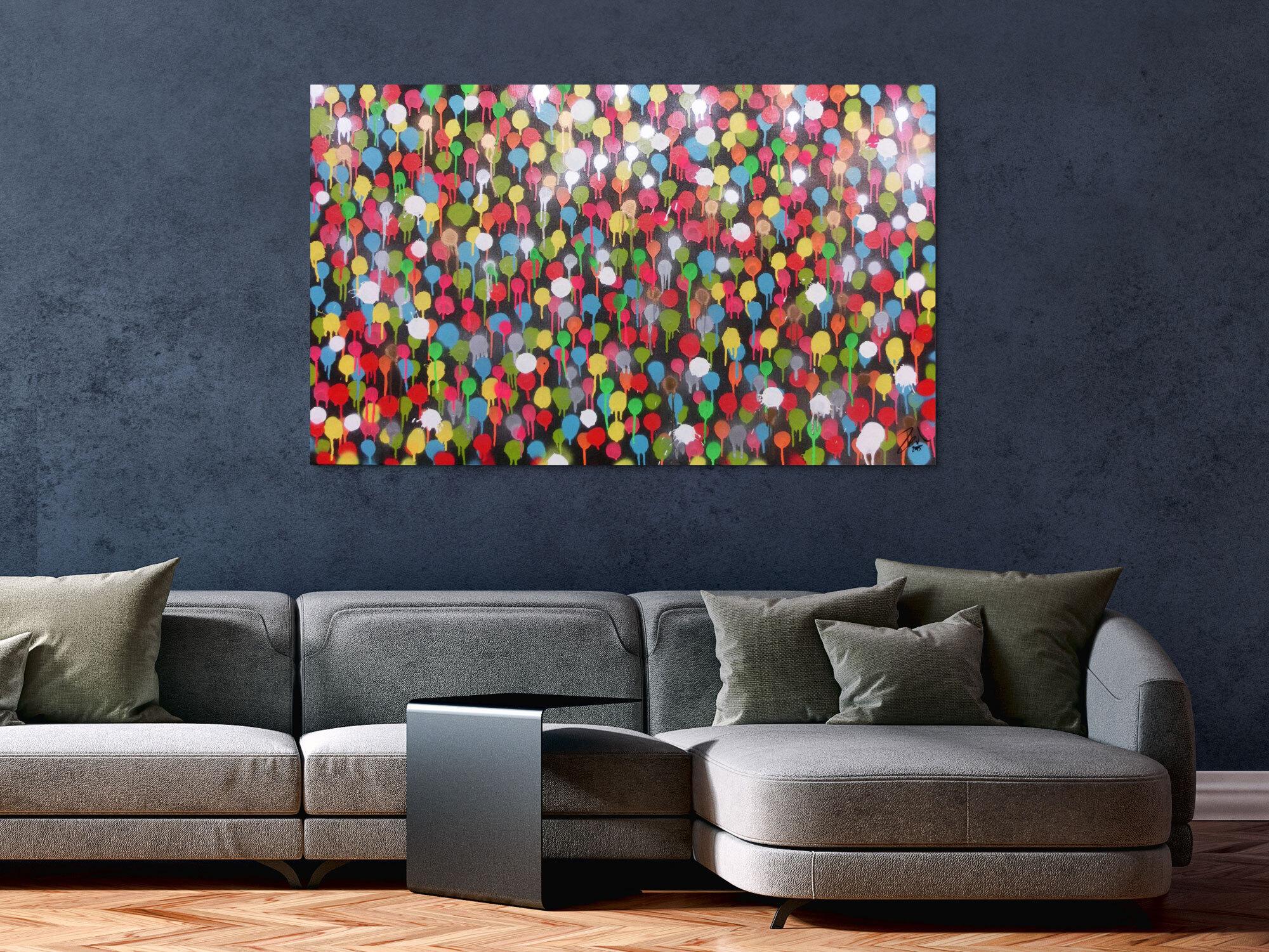 Modernes Gemälde aus Spraydosen bunte Punkte schlcht abstrakt