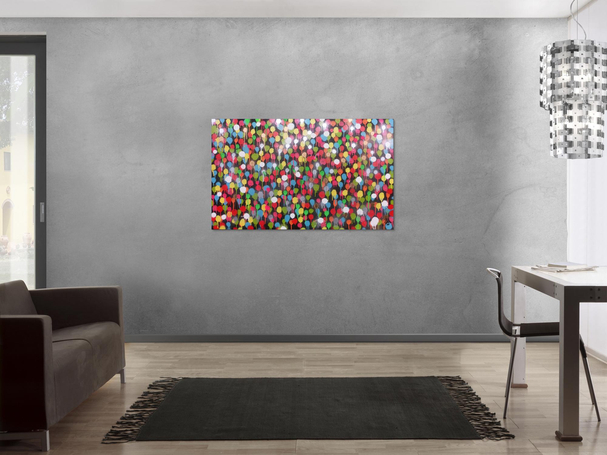 Modernes Gemälde aus Spraydosen bunte Punkte schlcht abstrakt