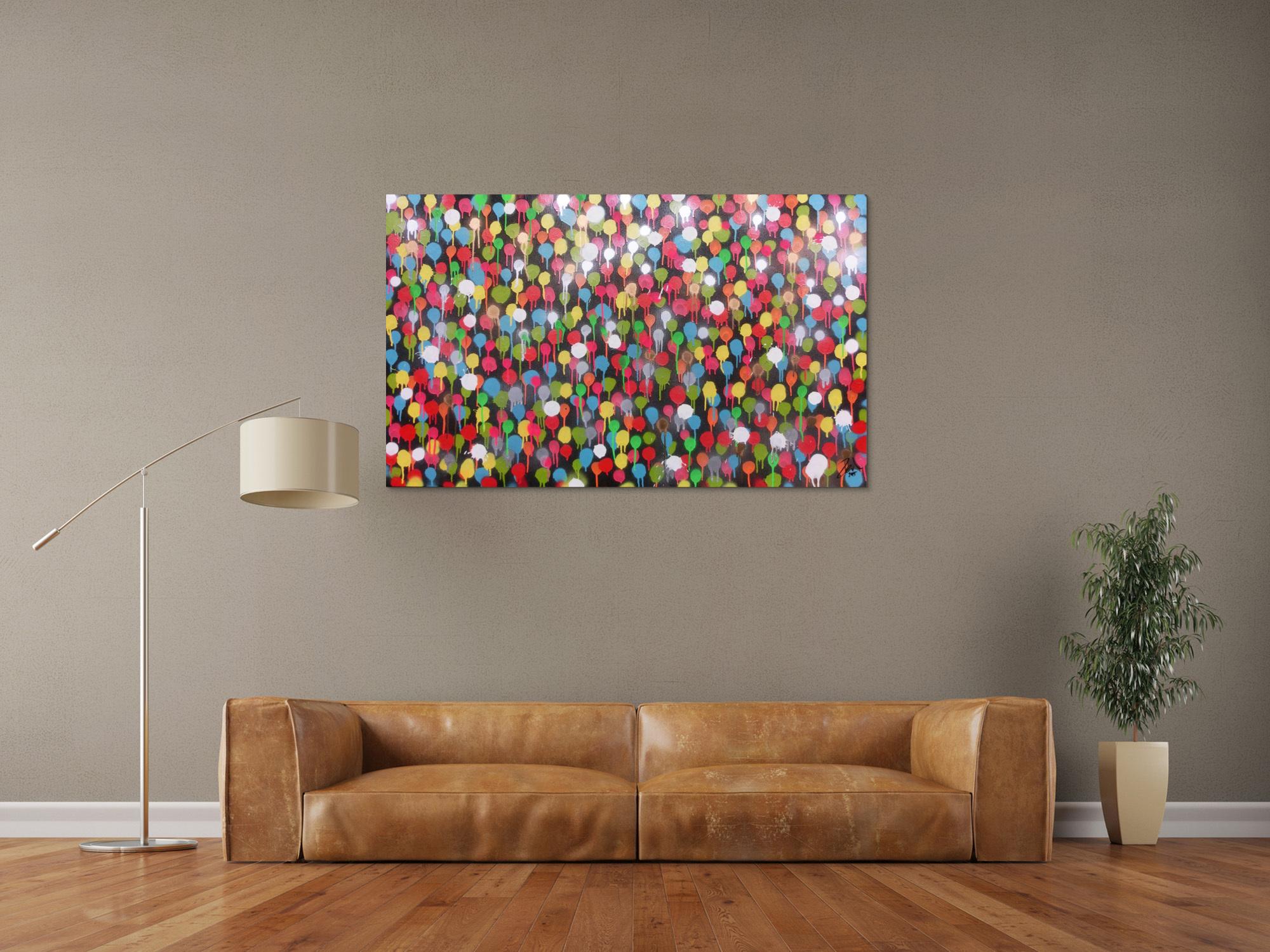 Modernes Gemälde aus Spraydosen bunte Punkte schlcht abstrakt