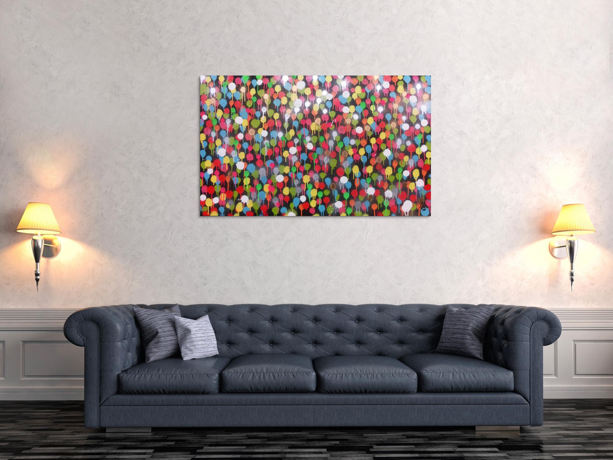 Modernes Gemälde aus Spraydosen bunte Punkte schlcht abstrakt