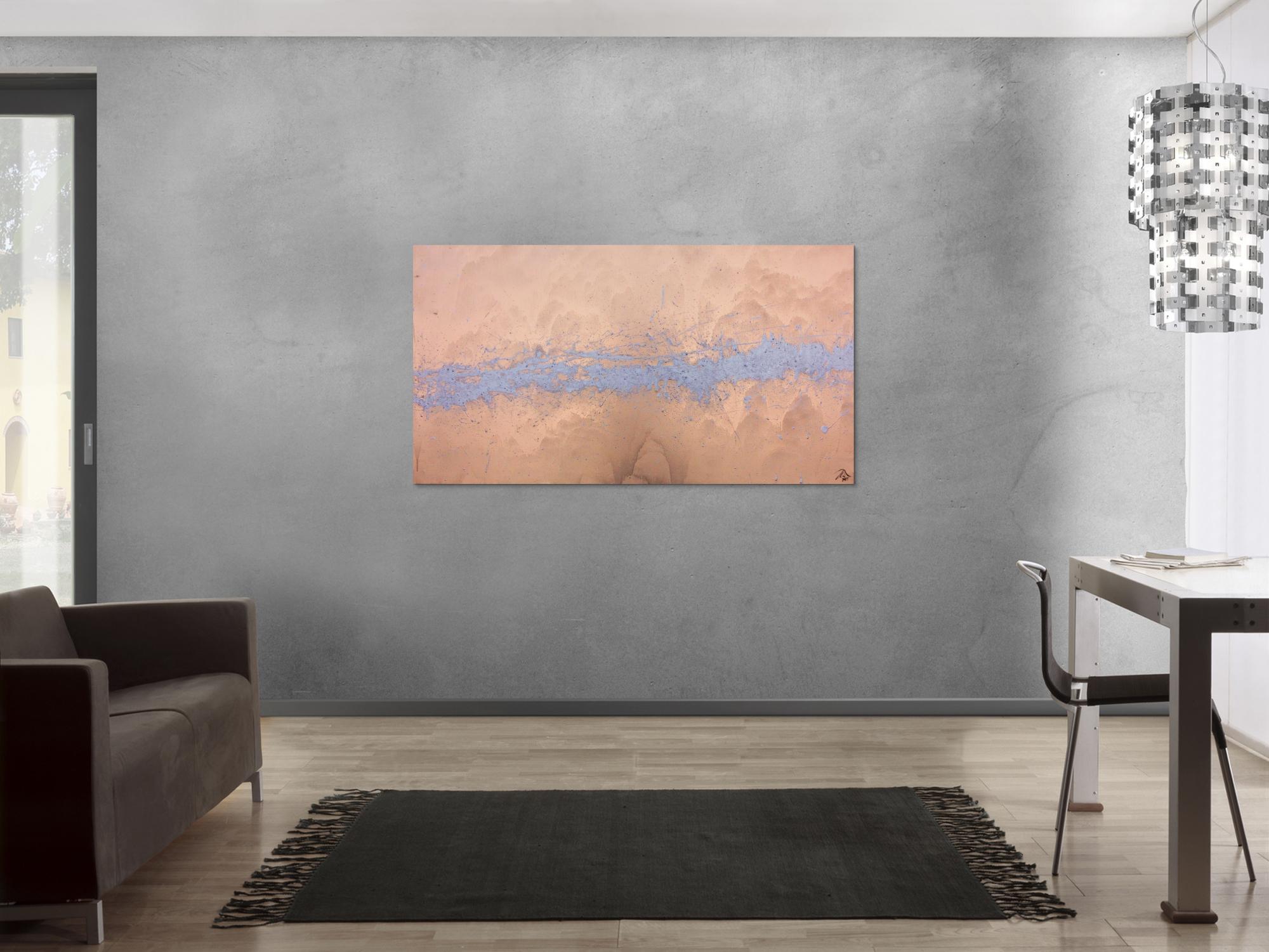 Modernes abstraktes Acrlbild in gold und silber schlicht und minimalistisch