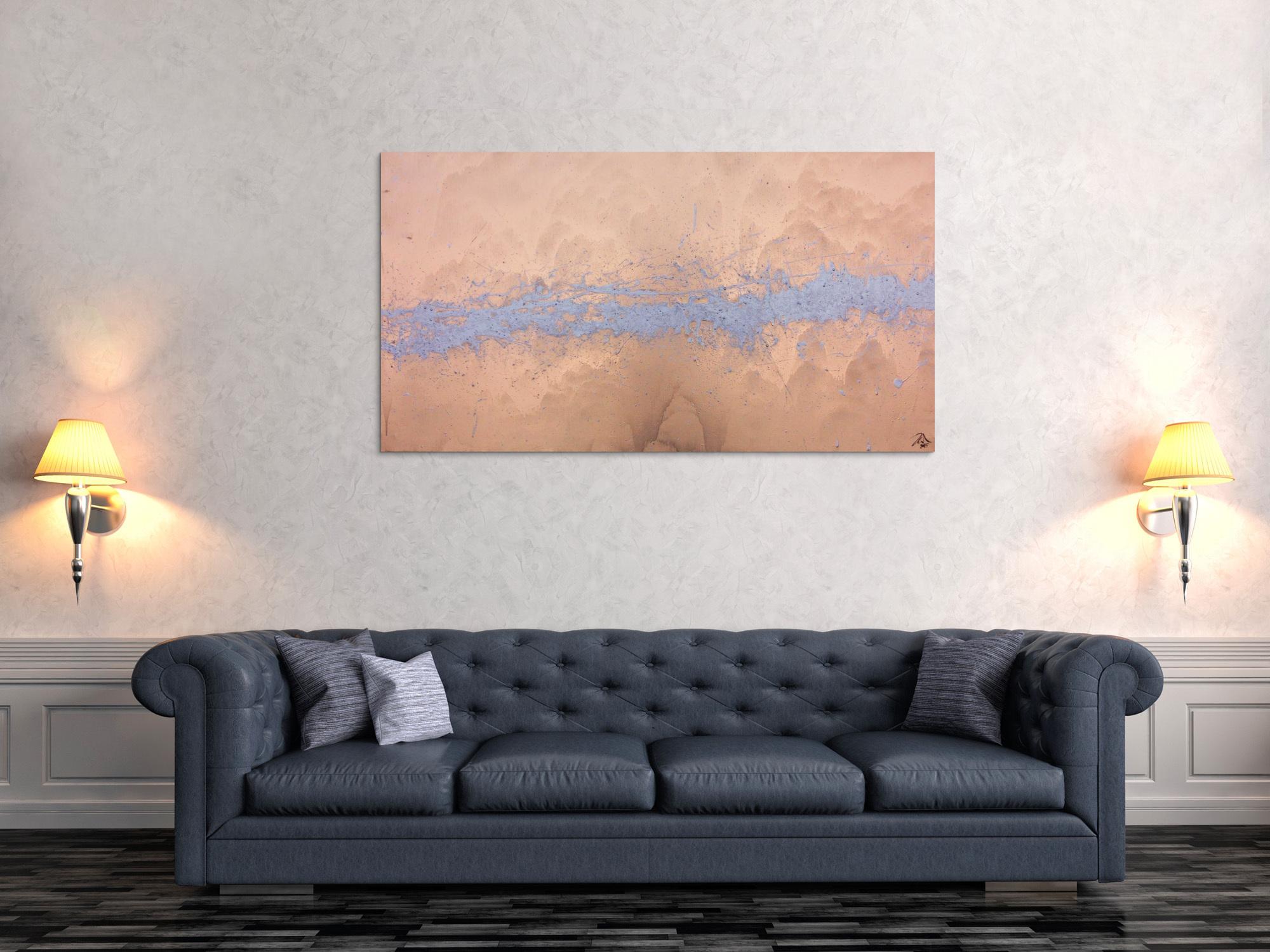 Modernes abstraktes Acrlbild in gold und silber schlicht und minimalistisch