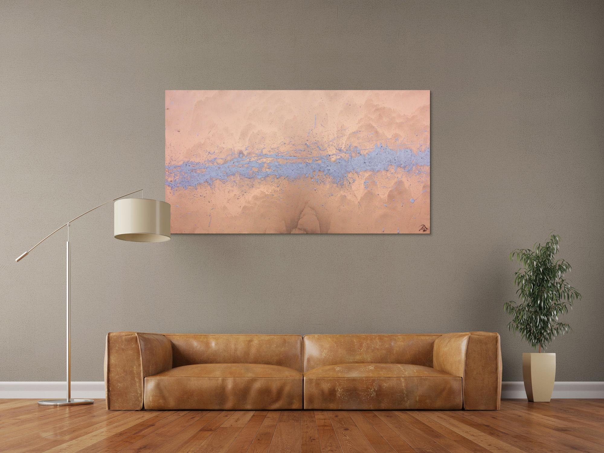 Modernes abstraktes Acrlbild in gold und silber schlicht und minimalistisch