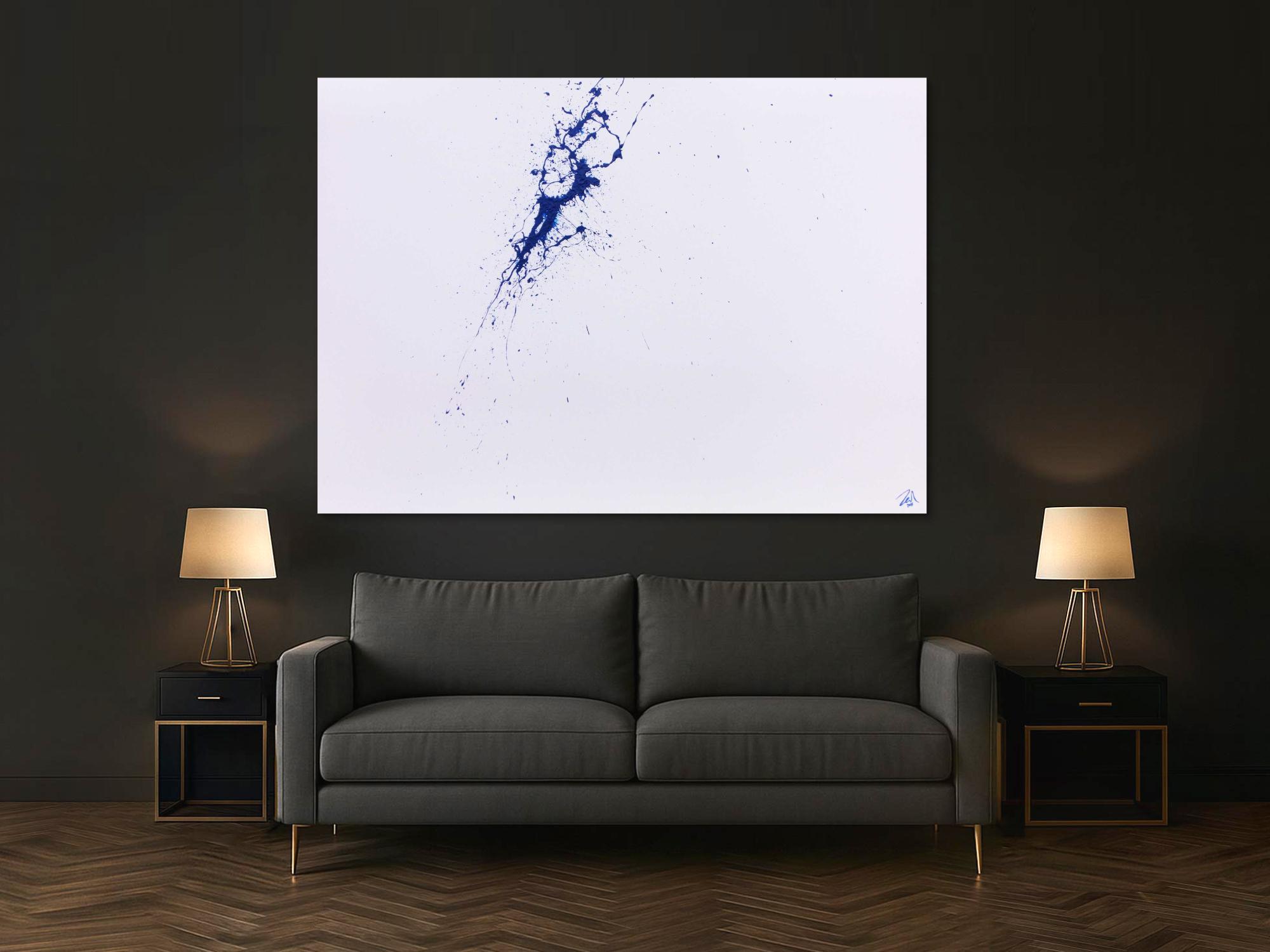 Minimalistisches Acrylbild Splash Art in weiß und blau