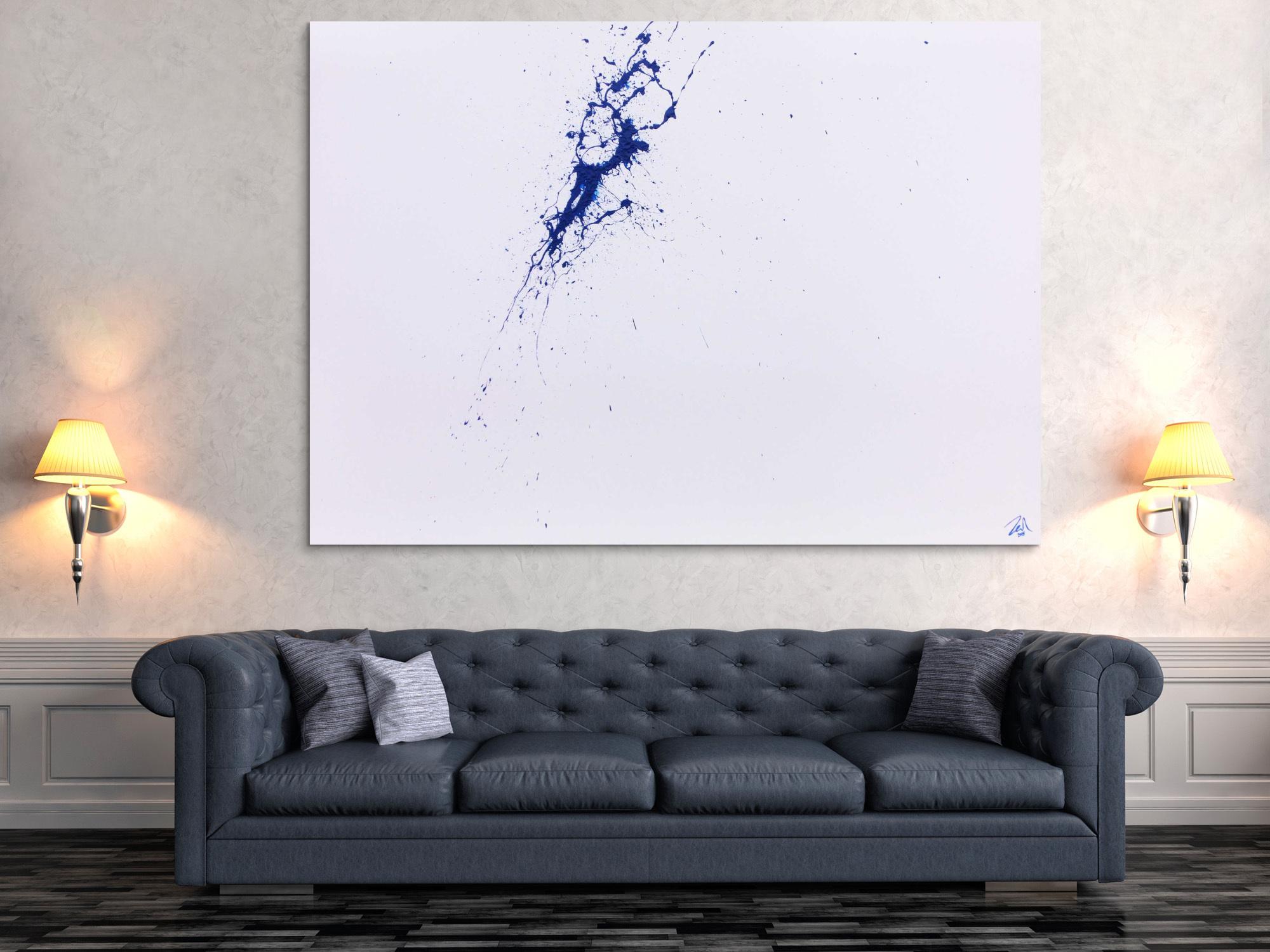Minimalistisches Acrylbild Splash Art in weiß und blau