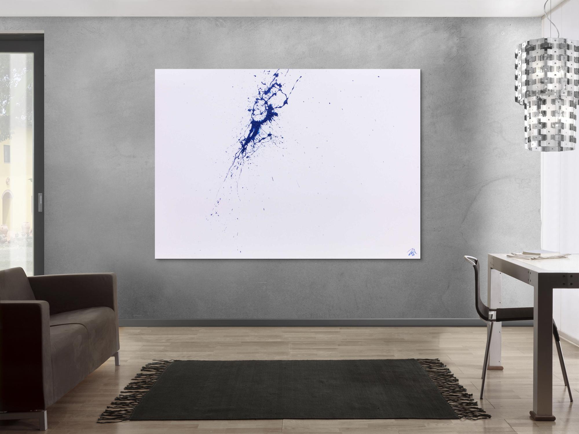 Minimalistisches Acrylbild Splash Art in weiß und blau