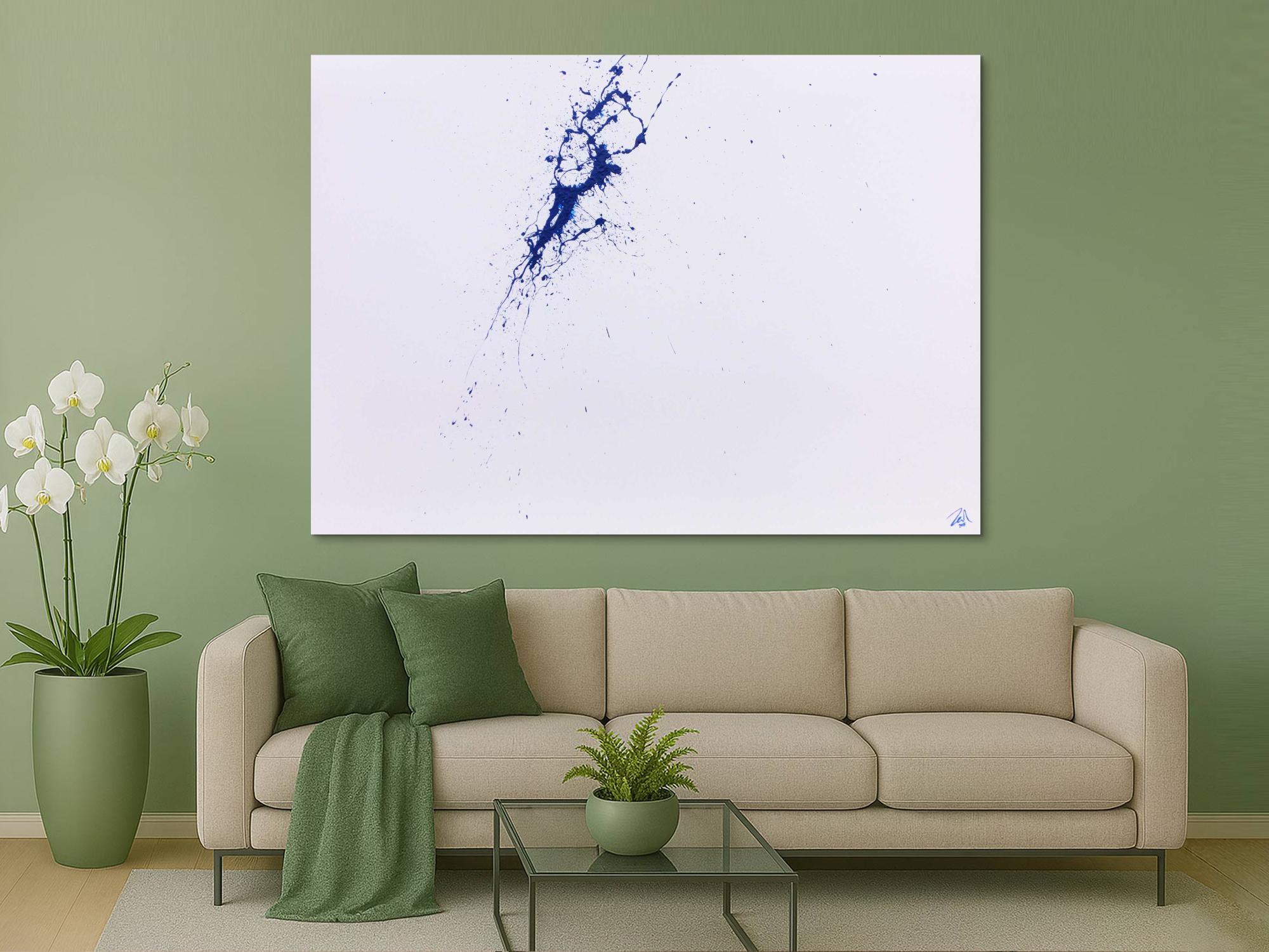 Minimalistisches Acrylbild Splash Art in weiß und blau