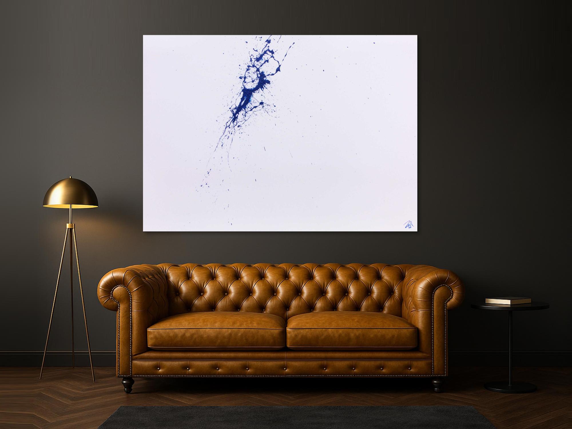 Minimalistisches Acrylbild Splash Art in weiß und blau
