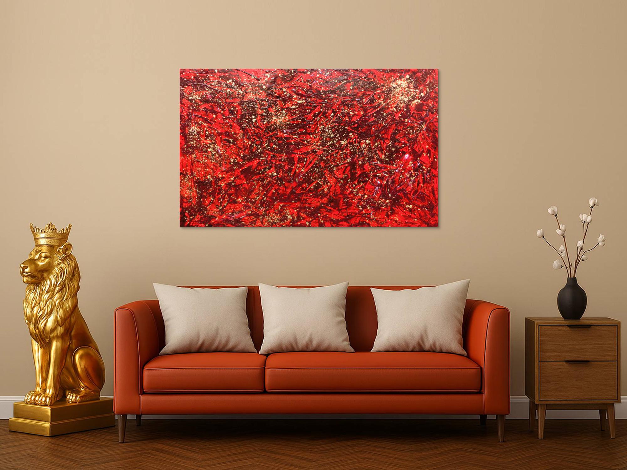 Modernes abstraktes Acrylbild in rot und gold