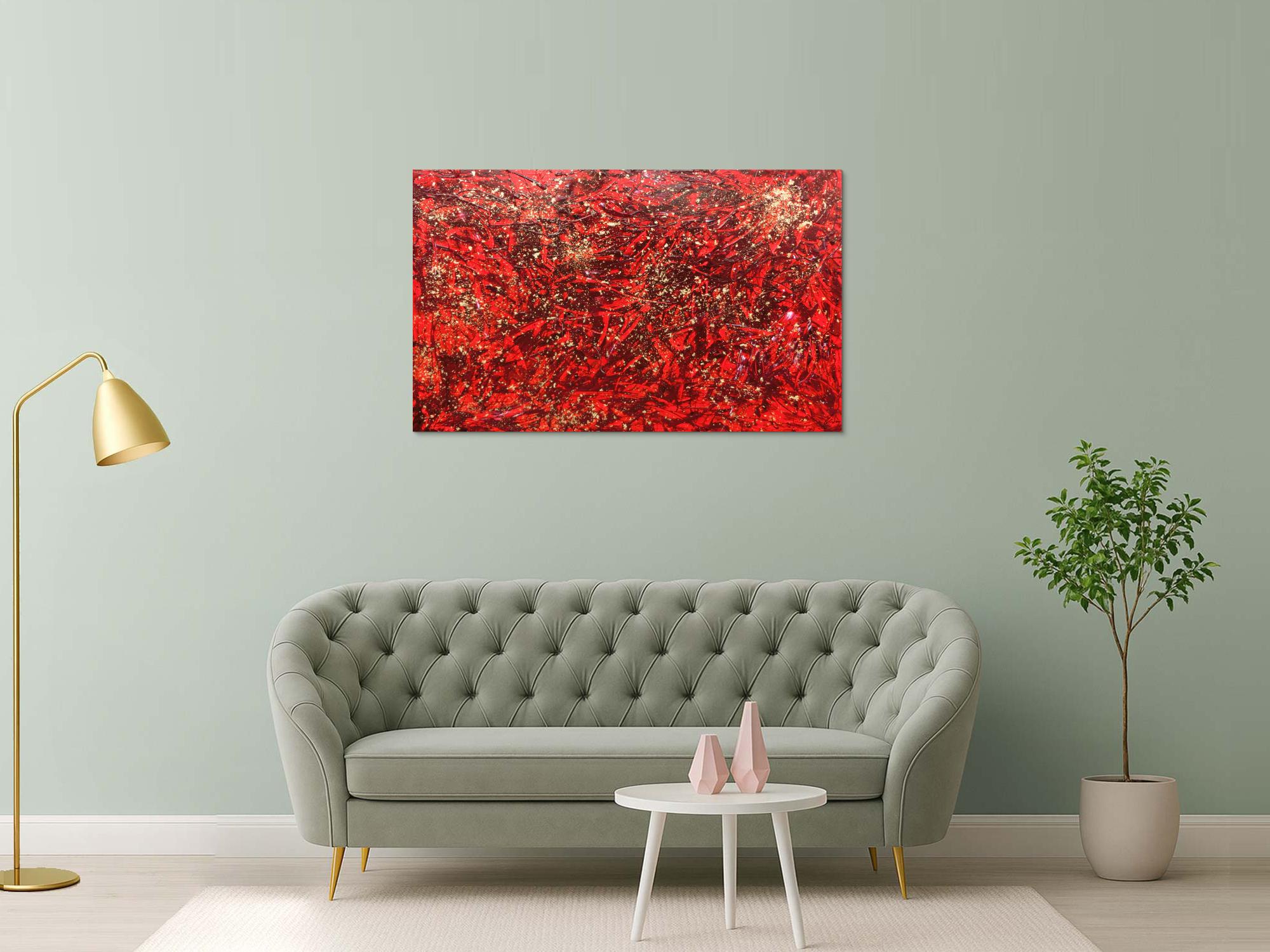 Modernes abstraktes Acrylbild in rot und gold