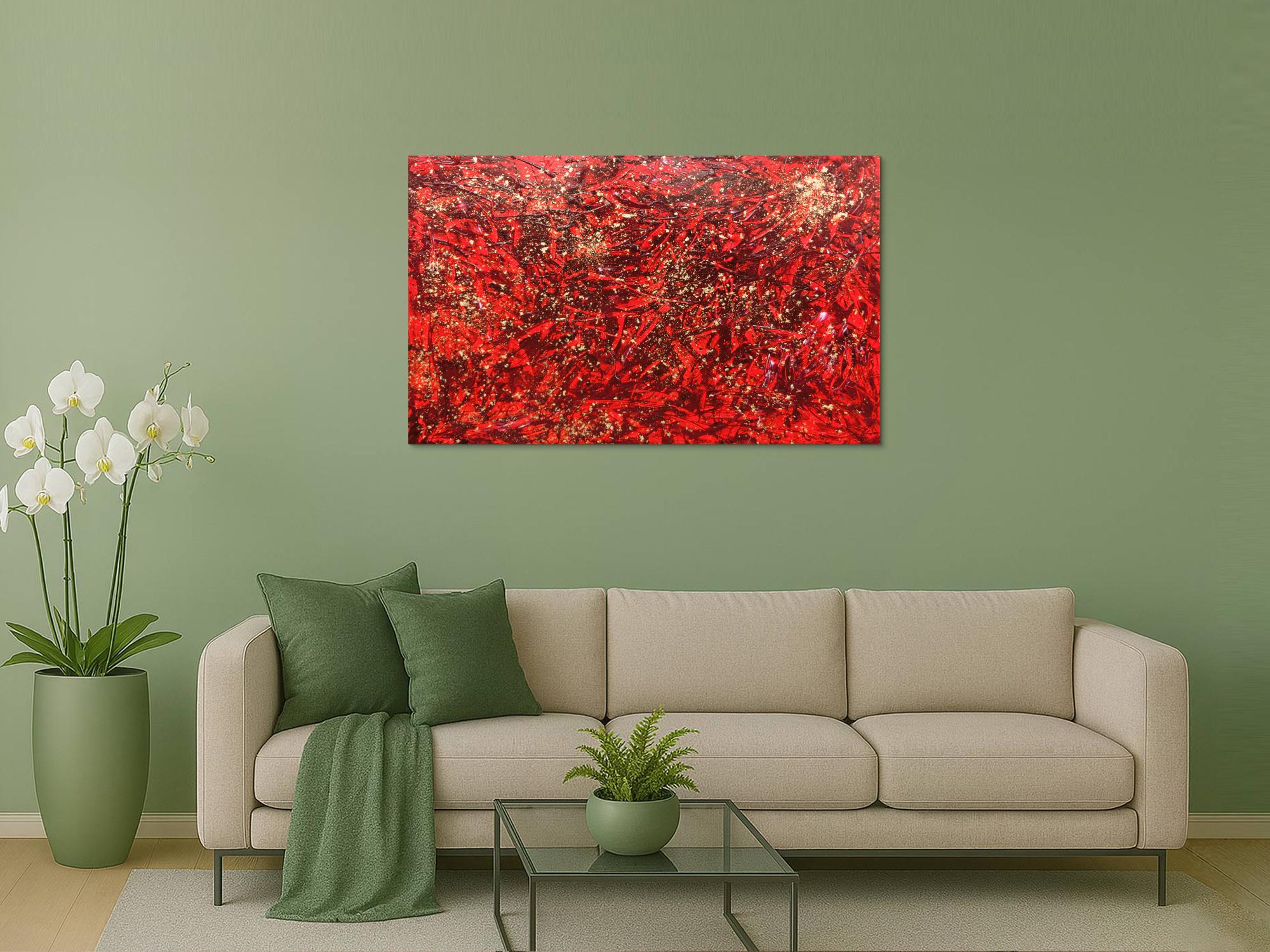 Modernes abstraktes Acrylbild in rot und gold