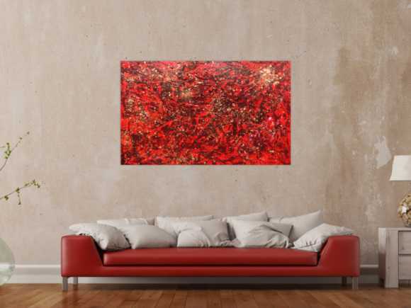 Modernes abstraktes Acrylbild in rot und gold
