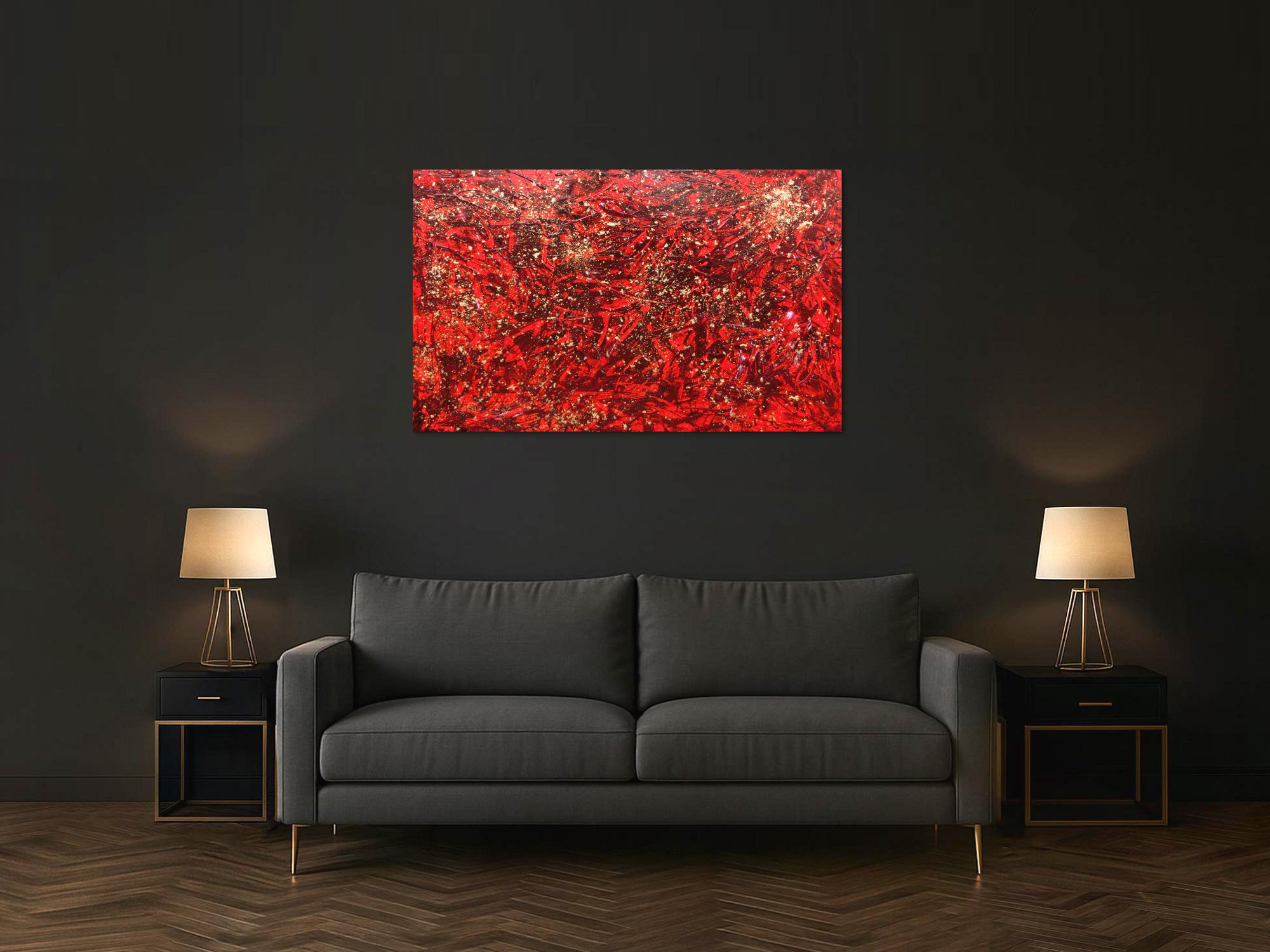 Modernes abstraktes Acrylbild in rot und gold