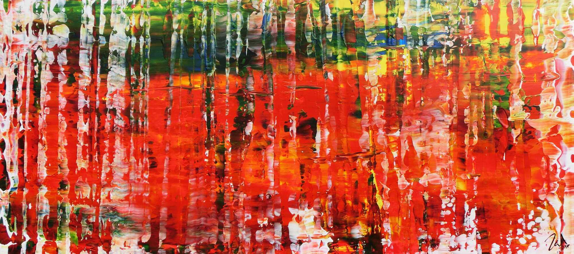 Modernes Acrylgemälde mit vielen Farben abstrakt mit Spachteltechnik