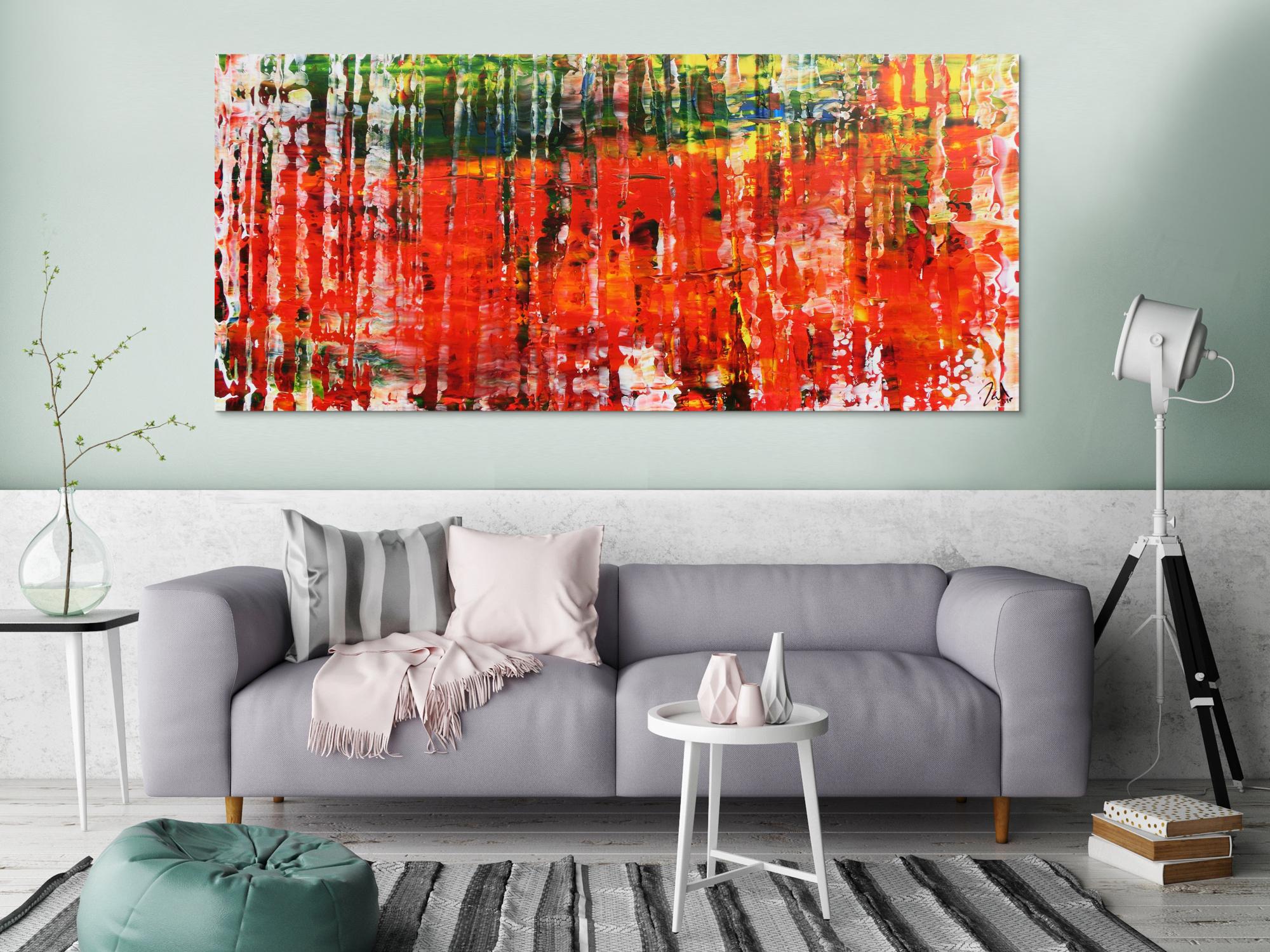 Modernes Acrylgemälde mit vielen Farben abstrakt mit Spachteltechnik