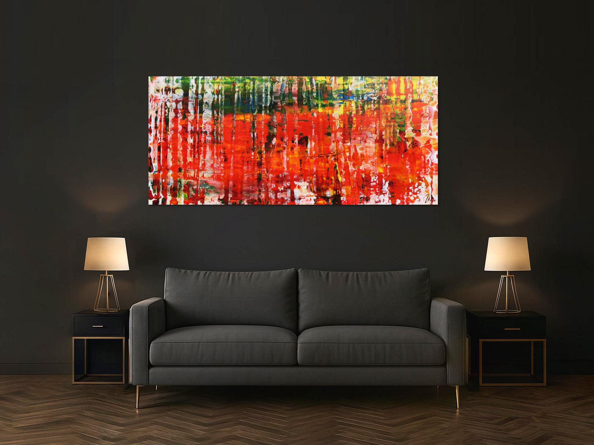 Modernes Acrylgemälde mit vielen Farben abstrakt mit Spachteltechnik